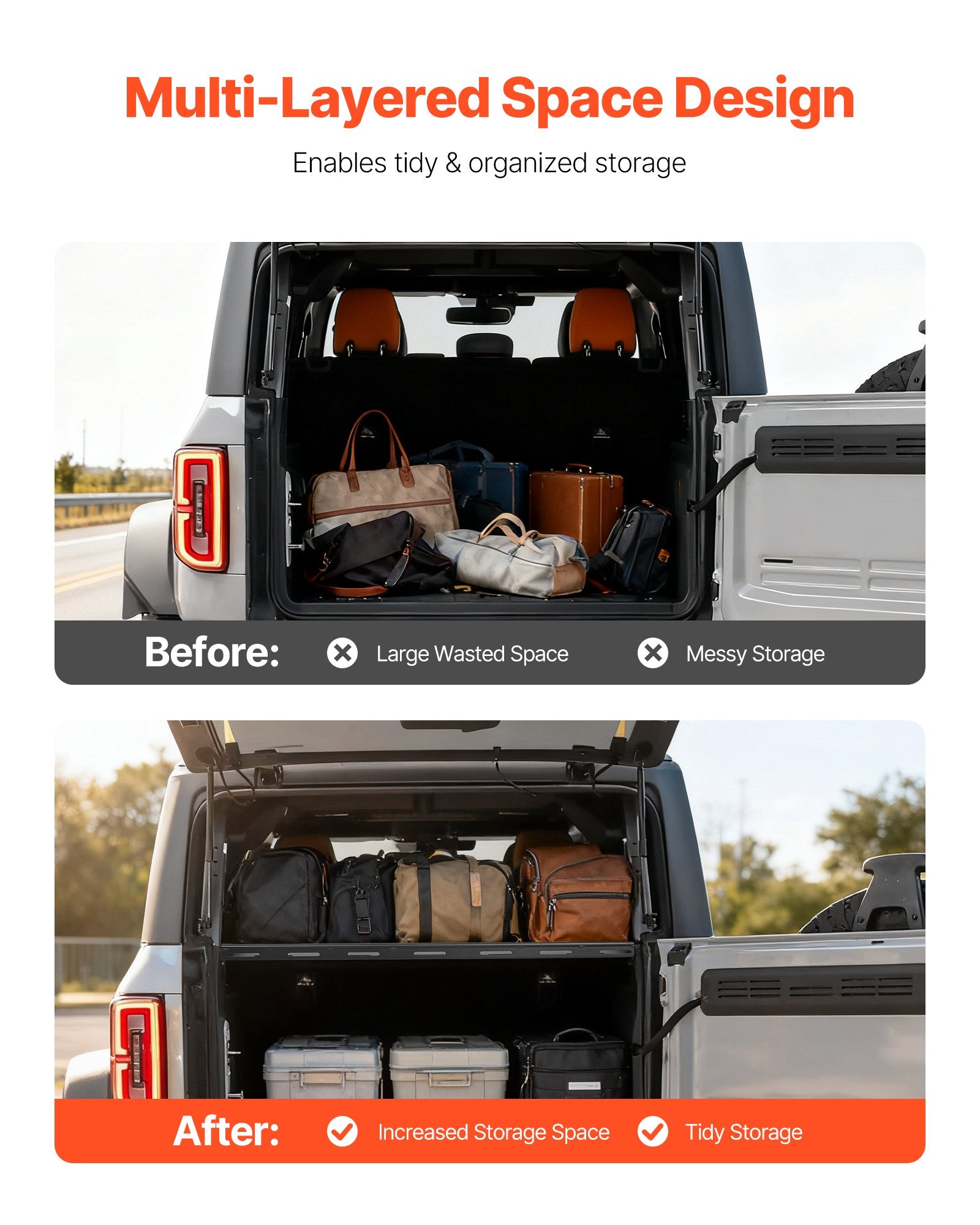 Heavy-Duty Rear Trunk Cargo Rack for 2021-2024 Ford Bronco - 300 lbs Capacity, Carbon Steel, Interior Luggage Carrier with Net, Camping Gear Organizer