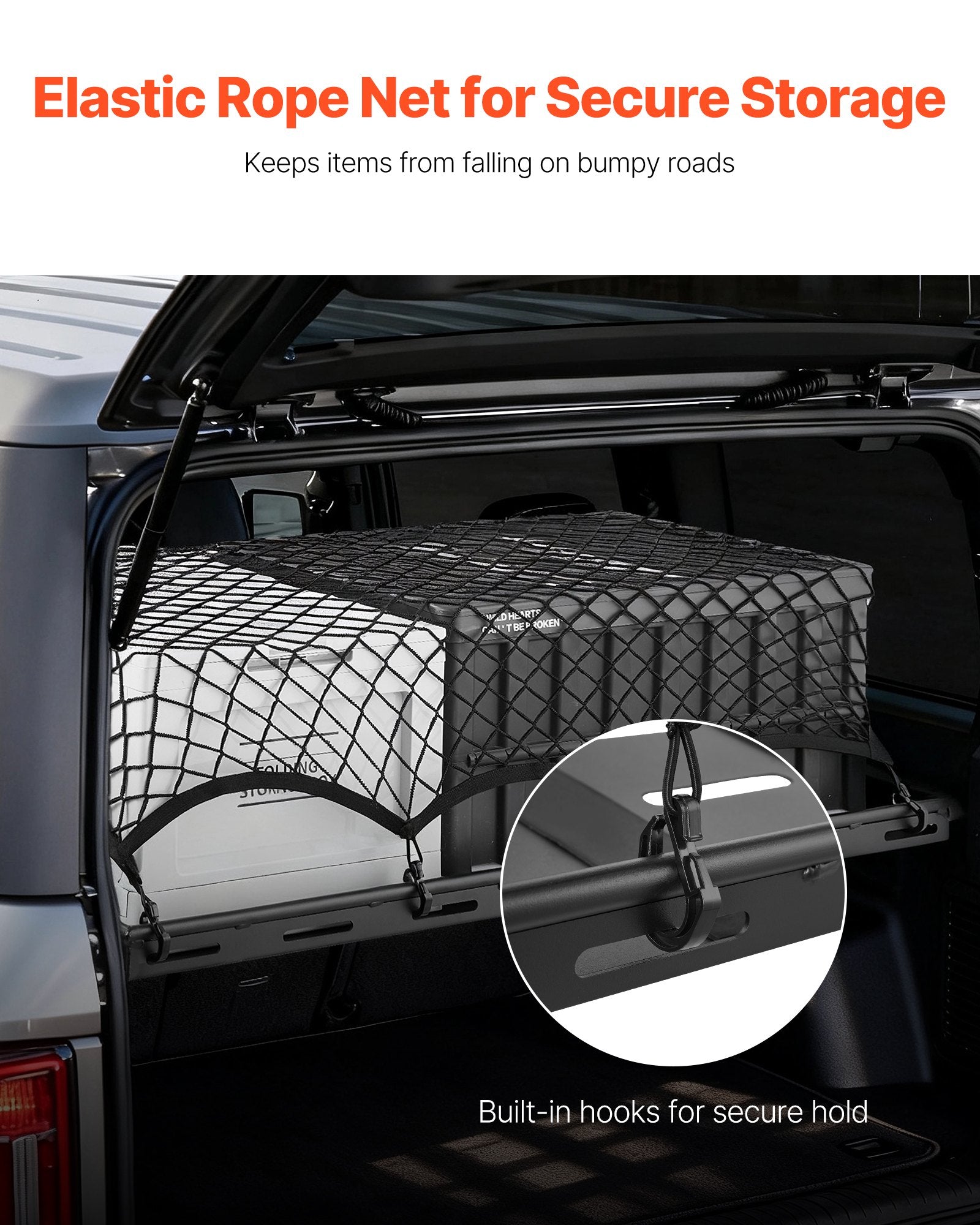 Heavy-Duty Rear Trunk Cargo Rack for 2021-2024 Ford Bronco - 300 lbs Capacity, Carbon Steel, Interior Luggage Carrier with Net, Camping Gear Organizer