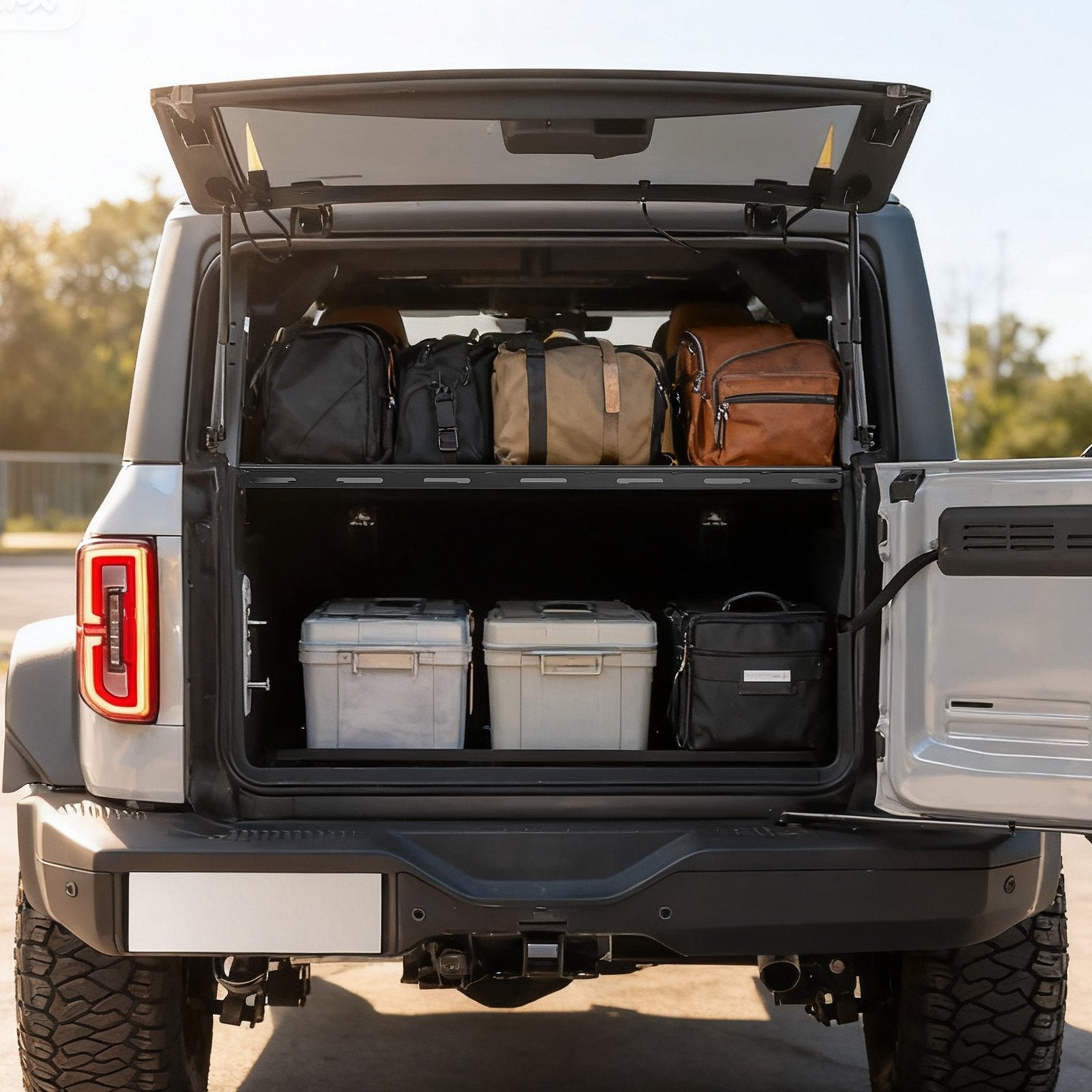 Heavy-Duty Rear Trunk Cargo Rack for 2021-2024 Ford Bronco - 300 lbs Capacity, Carbon Steel, Interior Luggage Carrier with Net, Camping Gear Organizer