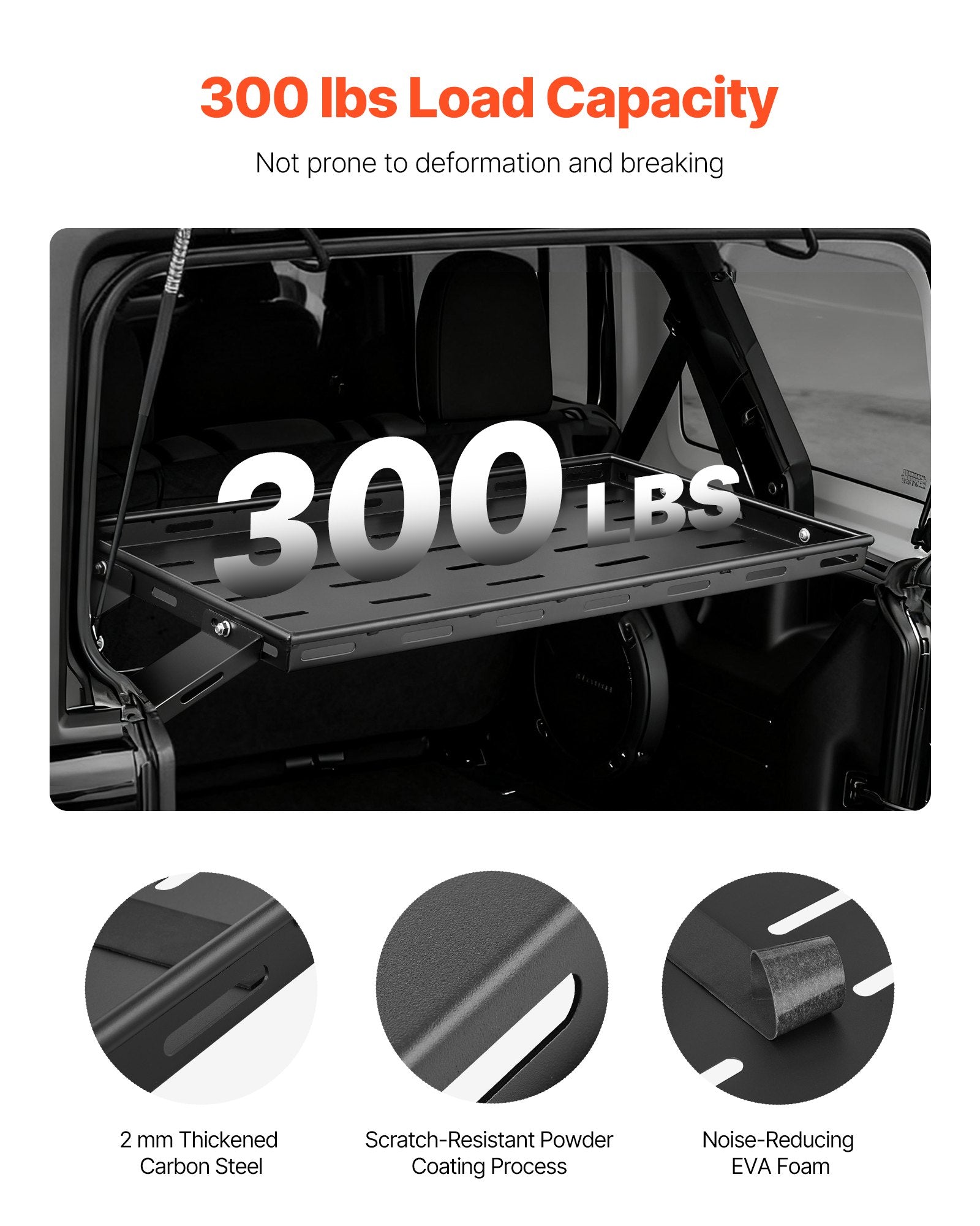 Heavy-Duty Rear Trunk Cargo Rack for 2007-2024 Jeep Wrangler JK - Carbon Steel Basket Tray, 300 lbs Capacity, Organizer with Net, Black Luggage Carrier for Camping, Durable Interior Storage Solution