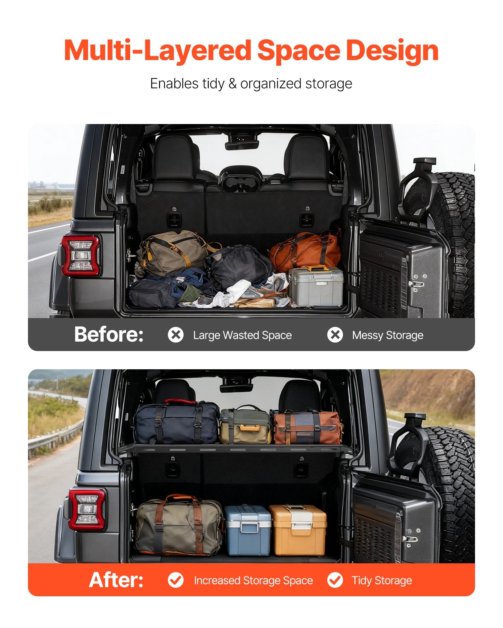Heavy-Duty Rear Trunk Cargo Rack for 2007-2024 Jeep Wrangler JK - Carbon Steel Basket Tray, 300 lbs Capacity, Organizer with Net, Black Luggage Carrier for Camping, Durable Interior Storage Solution