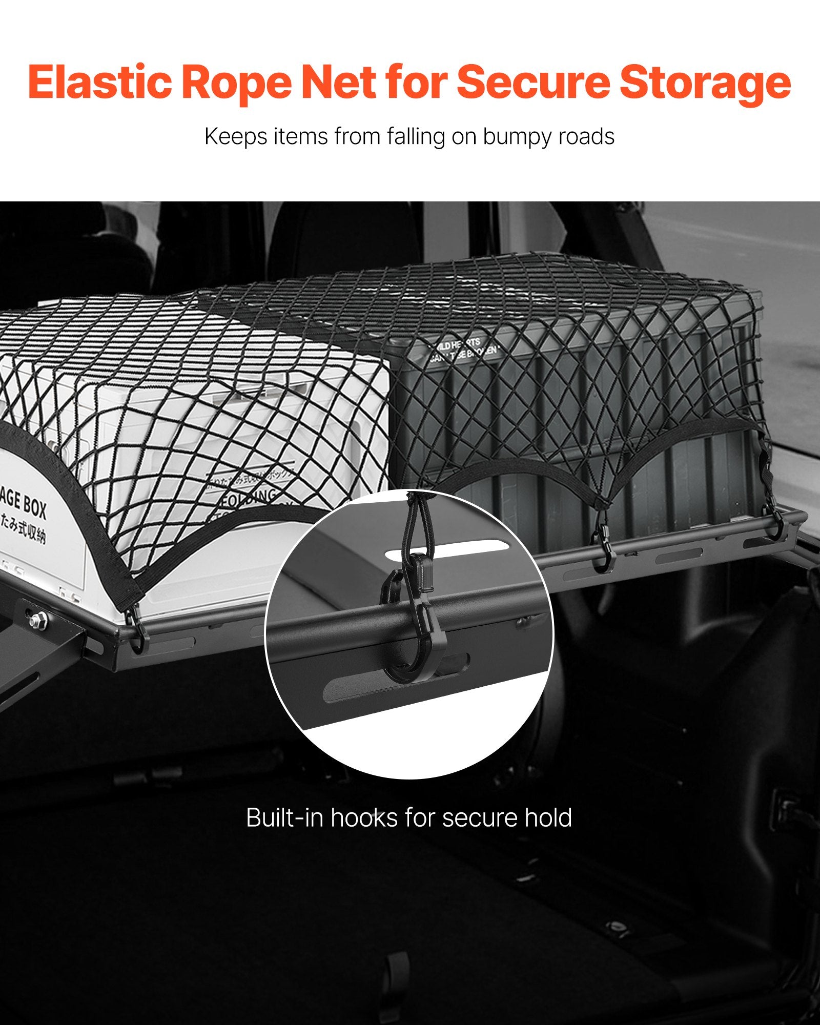 Heavy-Duty Rear Trunk Cargo Rack for 2007-2024 Jeep Wrangler JK - Carbon Steel Basket Tray, 300 lbs Capacity, Organizer with Net, Black Luggage Carrier for Camping, Durable Interior Storage Solution