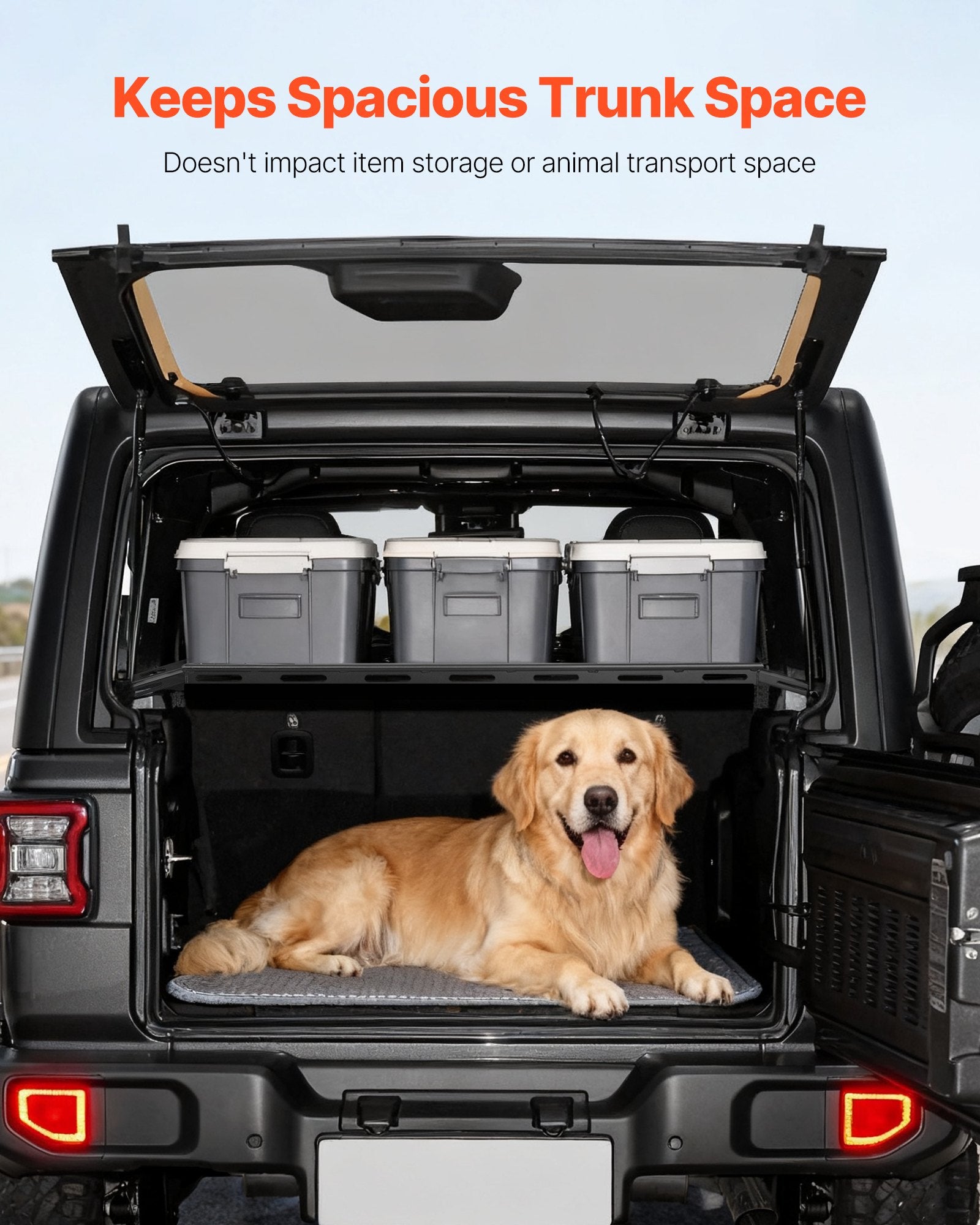 Heavy-Duty Rear Trunk Cargo Rack for 2007-2024 Jeep Wrangler JK - Carbon Steel Basket Tray, 300 lbs Capacity, Organizer with Net, Black Luggage Carrier for Camping, Durable Interior Storage Solution