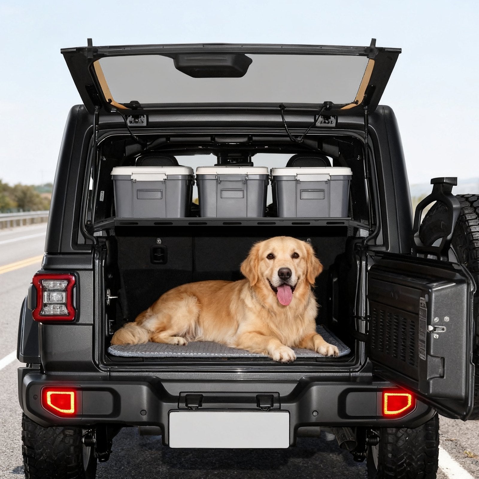 Heavy-Duty Rear Trunk Cargo Rack for 2007-2024 Jeep Wrangler JK - Carbon Steel Basket Tray, 300 lbs Capacity, Organizer with Net, Black Luggage Carrier for Camping, Durable Interior Storage Solution