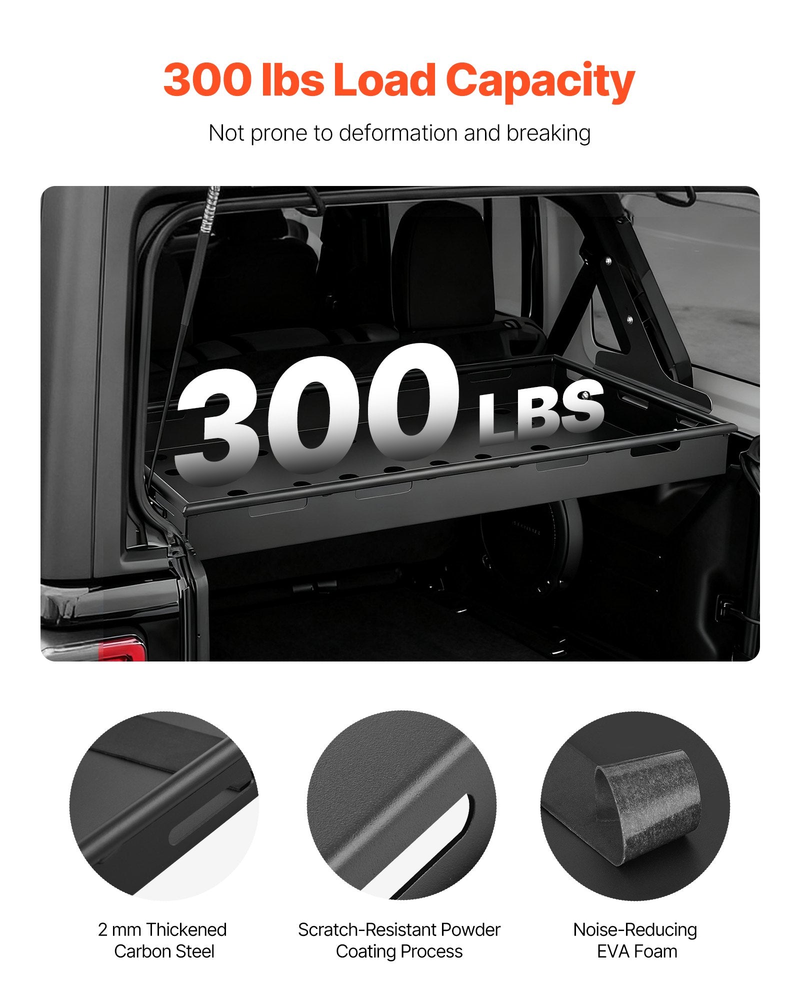 Heavy-Duty Rear Trunk Cargo Rack for 2018-2024 Jeep Wrangler JLU Sky One-Touch - 300 lbs Steel Basket, Luggage Carrier with Net & Shelf Organizer for Camping