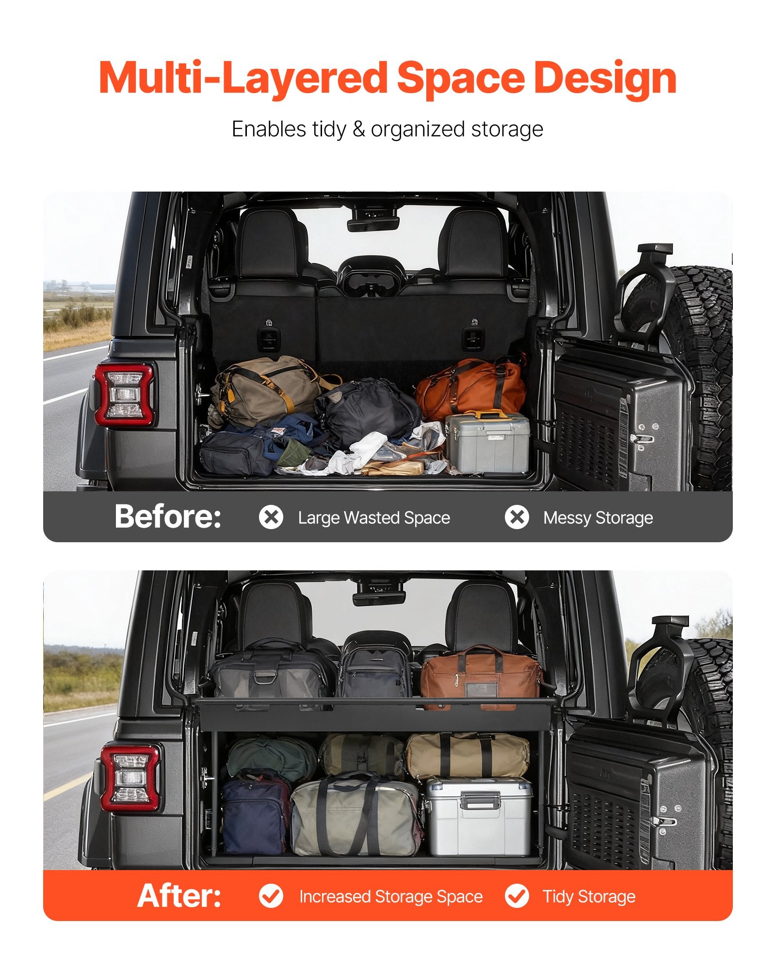 Heavy-Duty Rear Trunk Cargo Rack for 2018-2024 Jeep Wrangler JLU Sky One-Touch - 300 lbs Steel Basket, Luggage Carrier with Net & Shelf Organizer for Camping