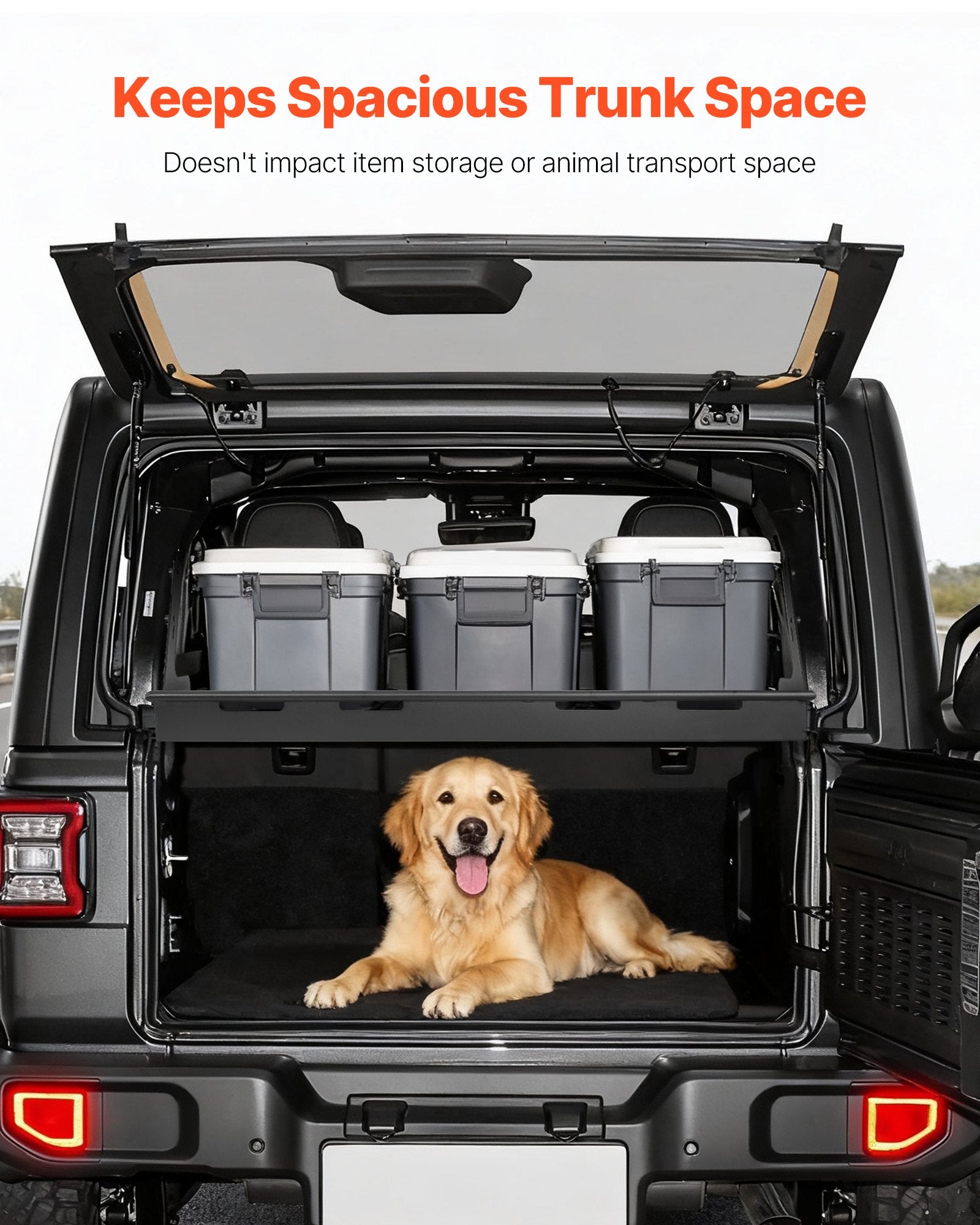Heavy-Duty Rear Trunk Cargo Rack for 2018-2024 Jeep Wrangler JLU Sky One-Touch - 300 lbs Steel Basket, Luggage Carrier with Net & Shelf Organizer for Camping