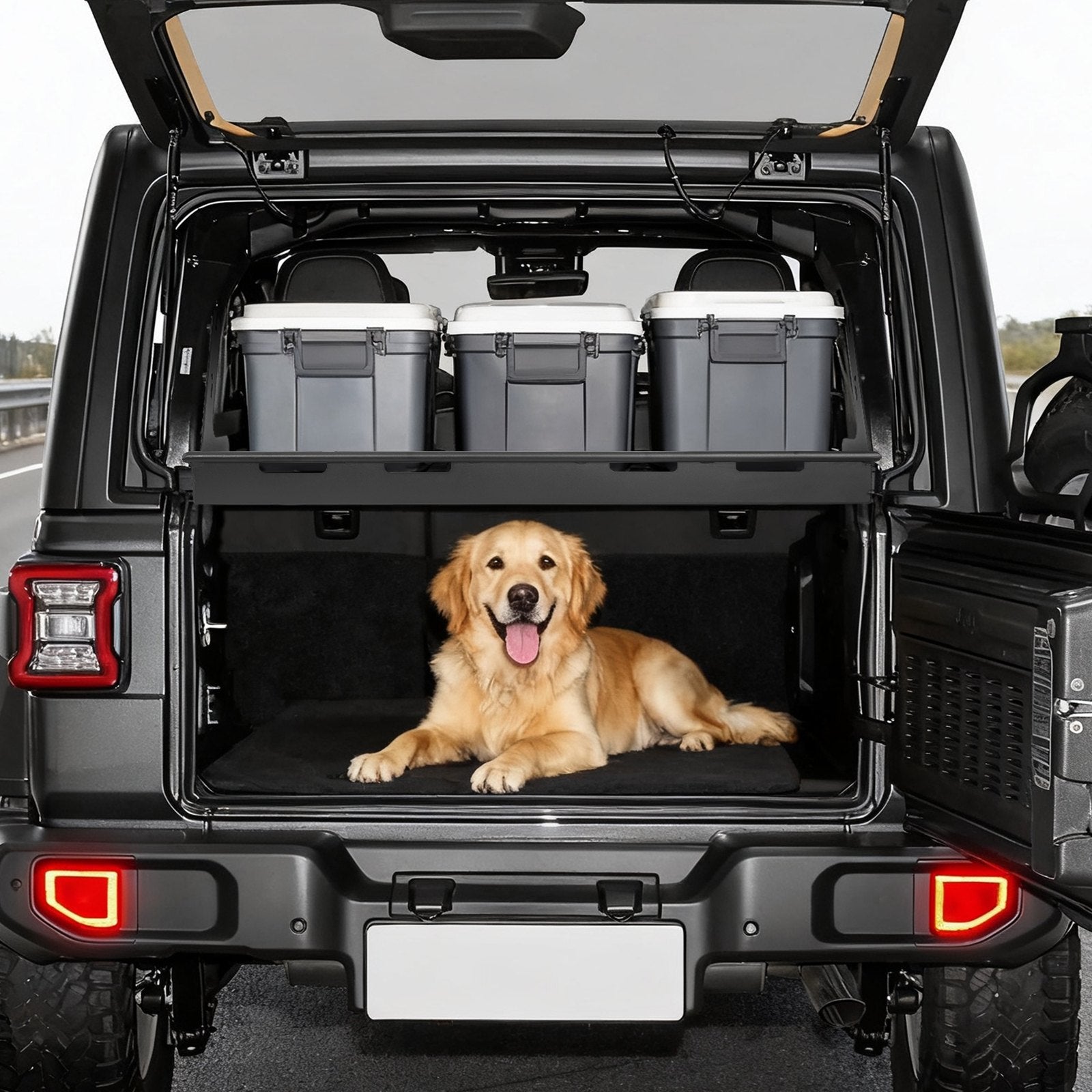 Heavy-Duty Rear Trunk Cargo Rack for 2018-2024 Jeep Wrangler JLU Sky One-Touch - 300 lbs Steel Basket, Luggage Carrier with Net & Shelf Organizer for Camping