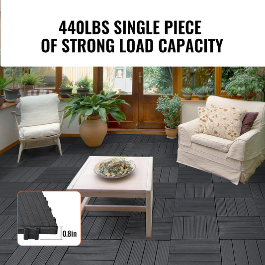 Durable Interlocking Deck Tiles, 36-Pack, Waterproof Plastic Flooring for All-Weather Outdoor Spaces - Patio, Porch, Poolside, Balcony, Backyard, Dark Grey