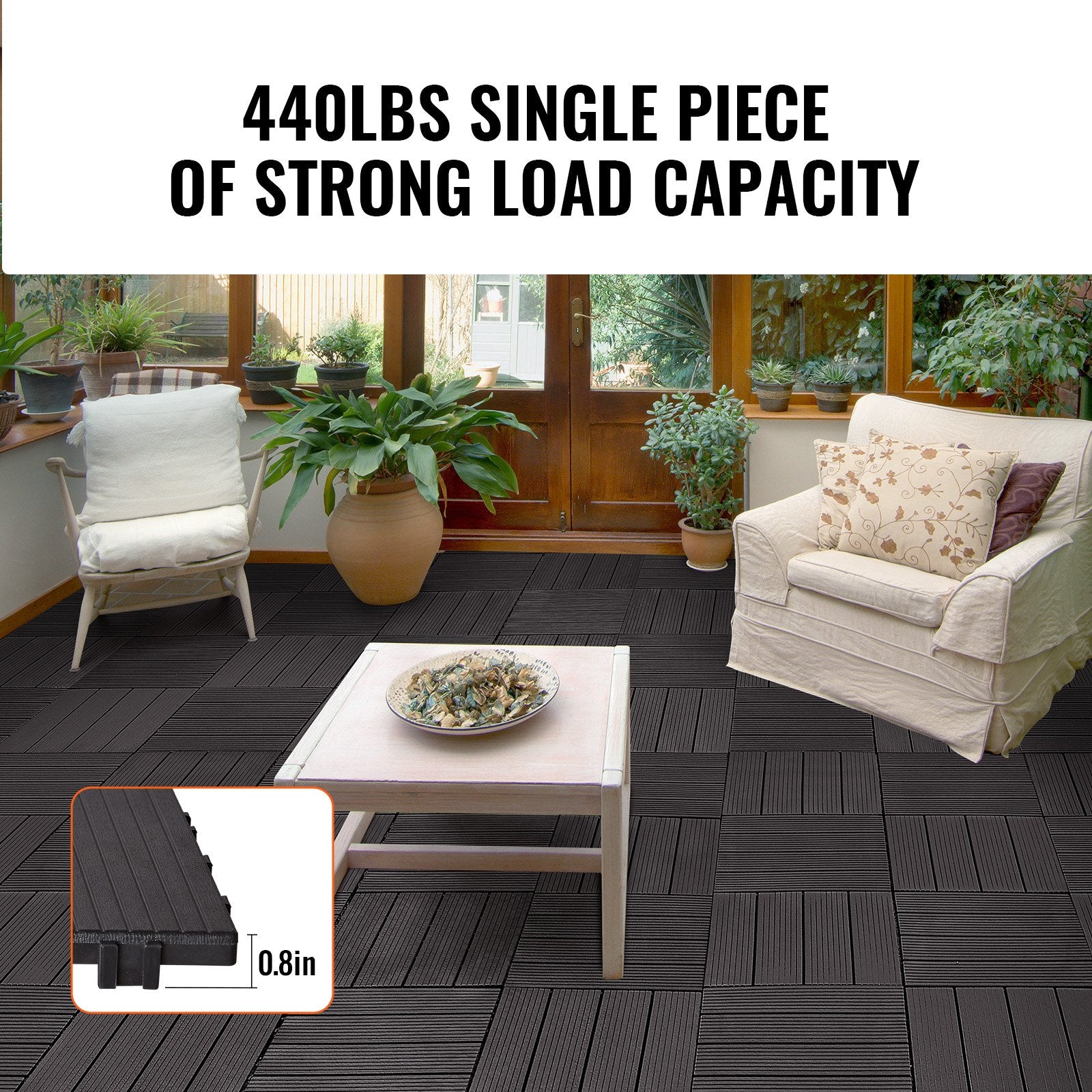 Durable Dark Brown Interlocking Deck Tiles, 36 Pack - Waterproof Outdoor Flooring for Patio, Porch, Balcony, Poolside, and Backyard - Easy DIY Installation, All-Weather Use, High Load Capacity, 36 sq. ft Coverage