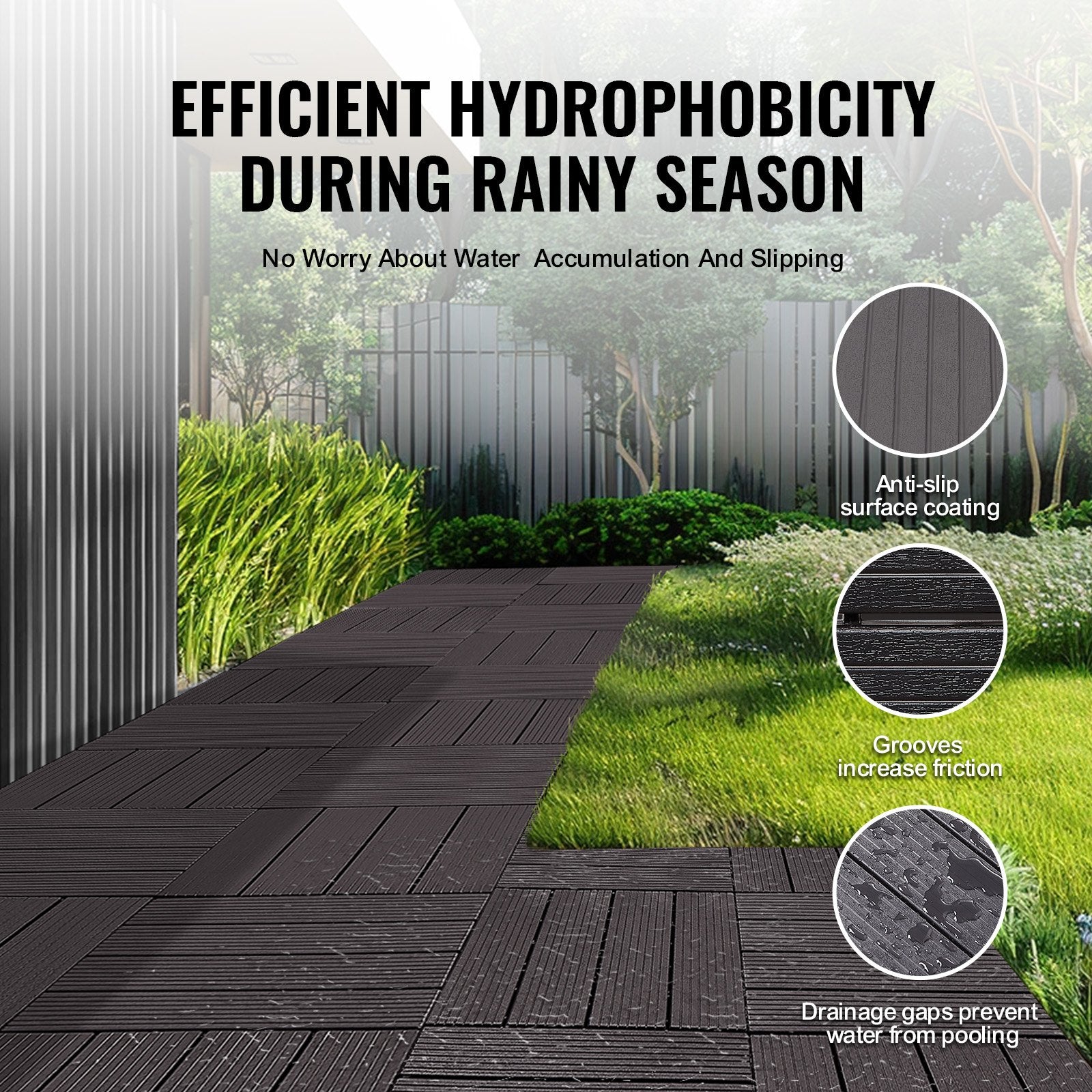 Durable Dark Brown Interlocking Deck Tiles, 36 Pack - Waterproof Outdoor Flooring for Patio, Porch, Balcony, Poolside, and Backyard - Easy DIY Installation, All-Weather Use, High Load Capacity, 36 sq. ft Coverage