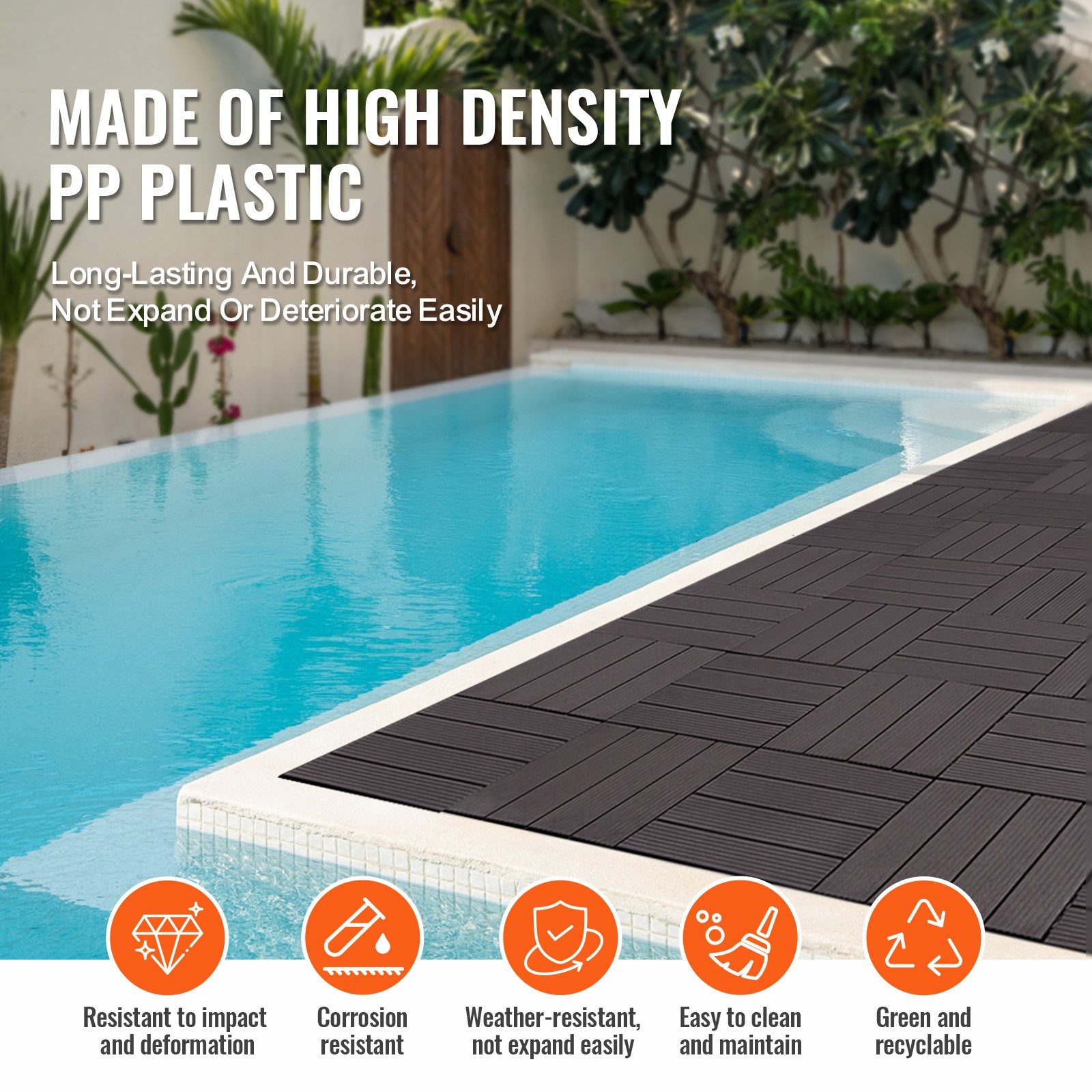 Durable Dark Brown Interlocking Deck Tiles, 36 Pack - Waterproof Outdoor Flooring for Patio, Porch, Balcony, Poolside, and Backyard - Easy DIY Installation, All-Weather Use, High Load Capacity, 36 sq. ft Coverage