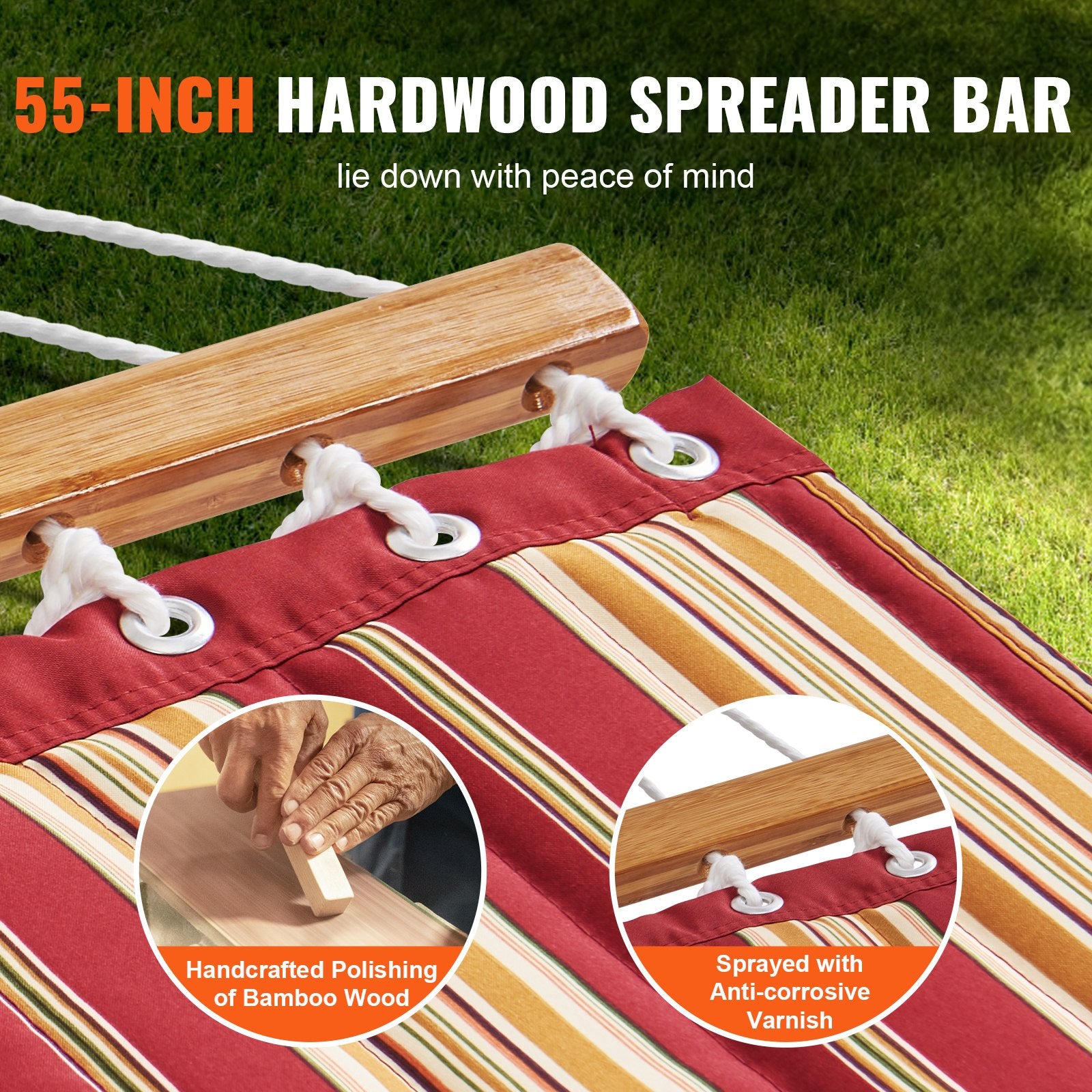 Luxurious 12 FT Double Quilted Hammock with Hardwood Bars, Detachable Pillow, and Chains - Ideal for Camping, Patio, Yard, or Beach, Supports 480 lbs