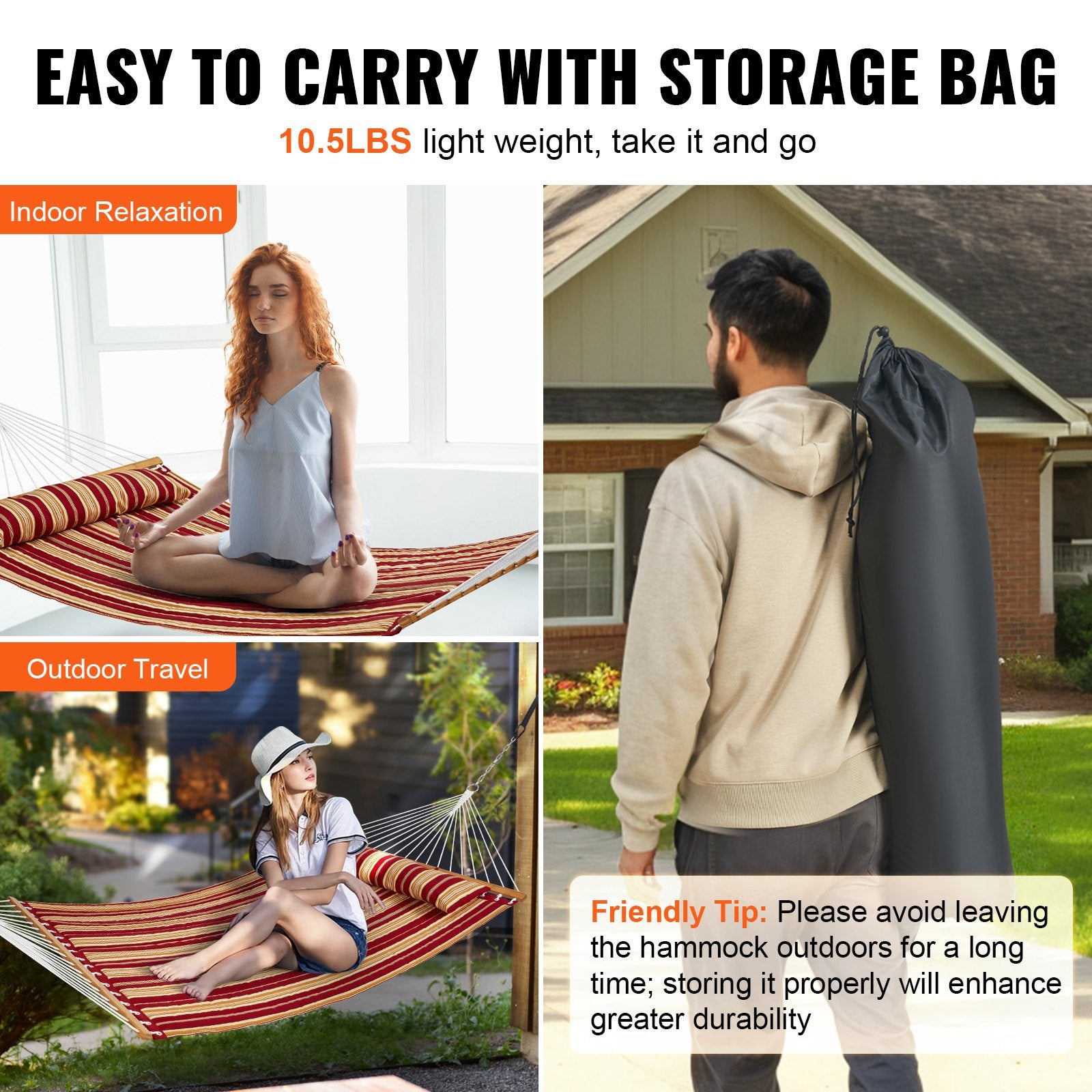 Luxurious 12 FT Double Quilted Hammock with Hardwood Bars, Detachable Pillow, and Chains - Ideal for Camping, Patio, Yard, or Beach, Supports 480 lbs
