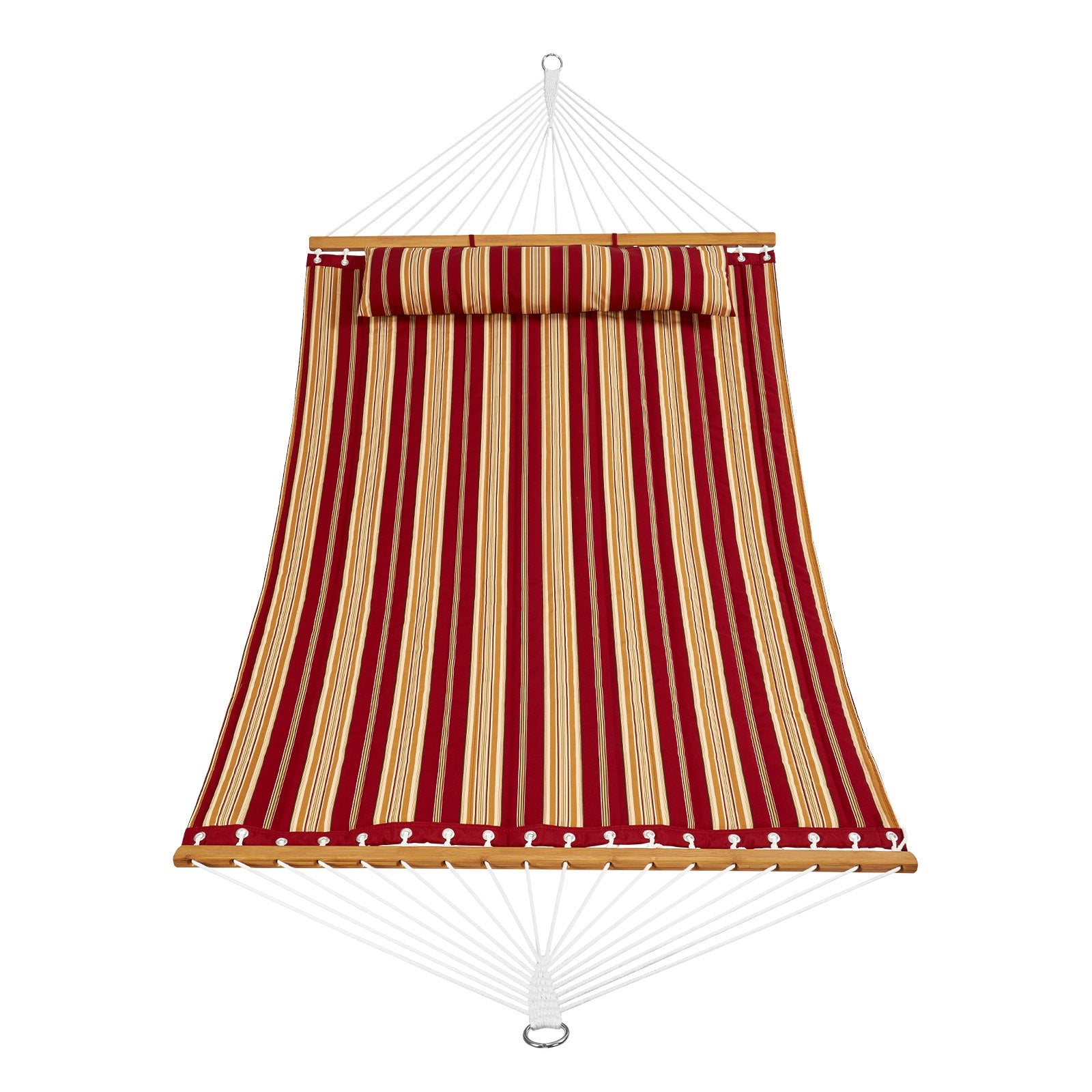 Luxurious 12 FT Double Quilted Hammock with Hardwood Bars, Detachable Pillow, and Chains - Ideal for Camping, Patio, Yard, or Beach, Supports 480 lbs