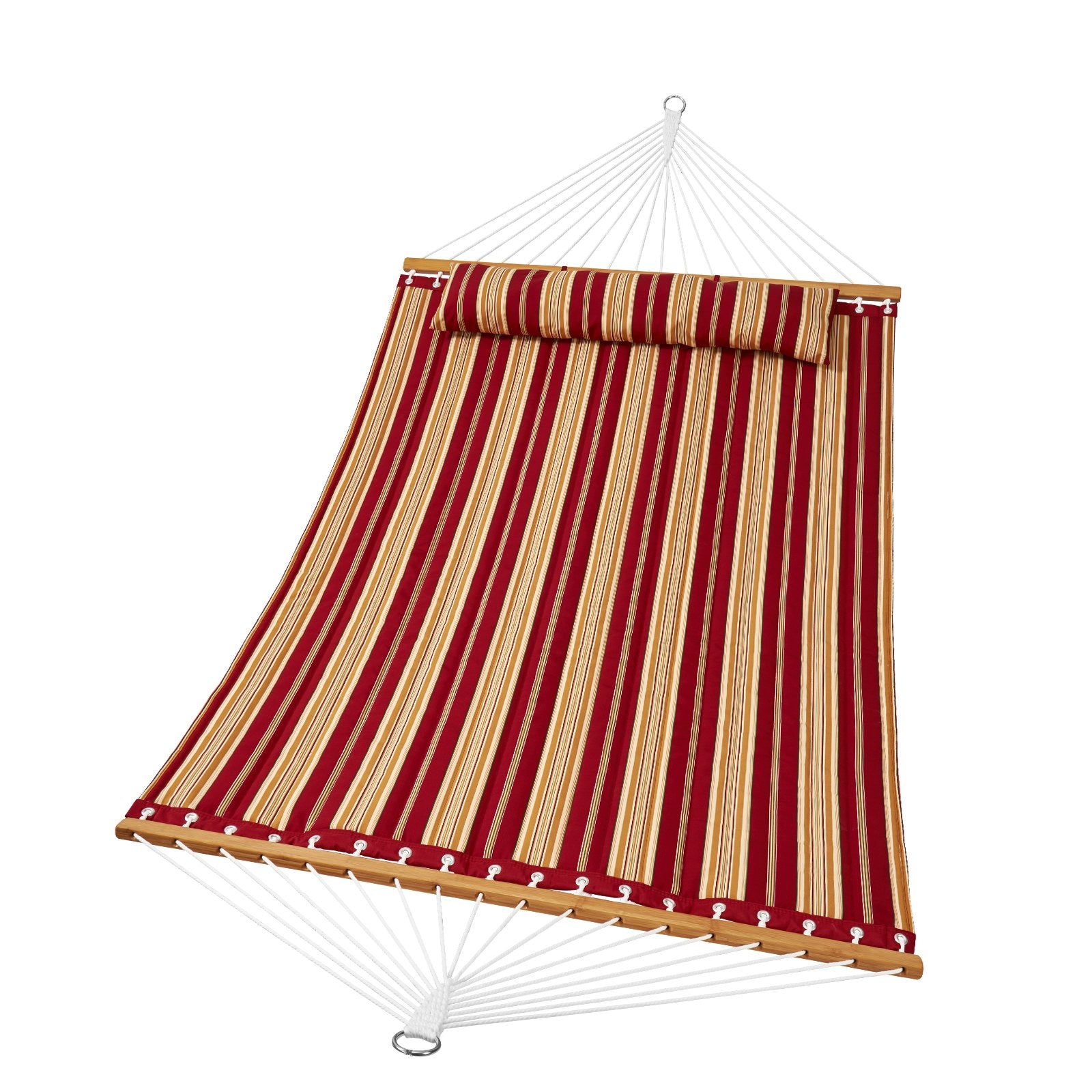 Luxurious 12 FT Double Quilted Hammock with Hardwood Bars, Detachable Pillow, and Chains - Ideal for Camping, Patio, Yard, or Beach, Supports 480 lbs