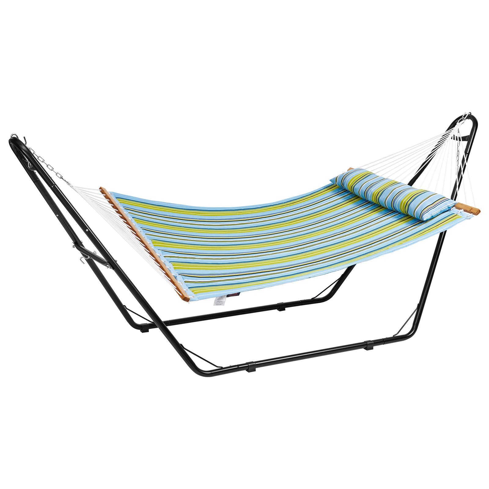 Double Hammock with Steel Stand & Pillow - 480lb Capacity, Portable Freestanding Hammock for Outdoor Patio, Yard, Beach Relaxation