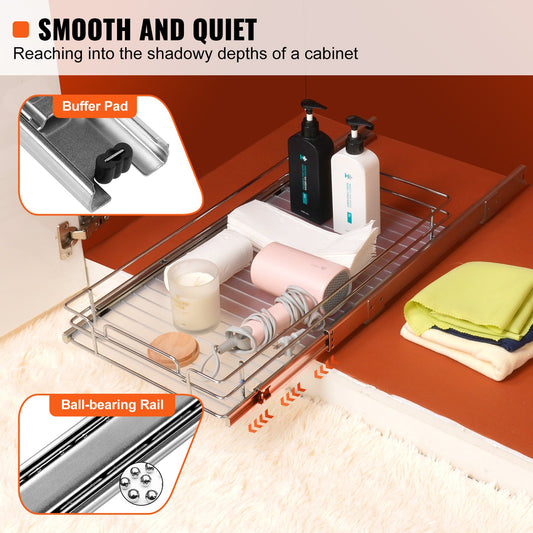 Heavy Duty Slide Out Pantry Shelves, 11"Wx21"D Steel Roll Out Drawers, Under Sink Sliding Storage Organizer, 13.5"Wx22"D Cabinet Install Size