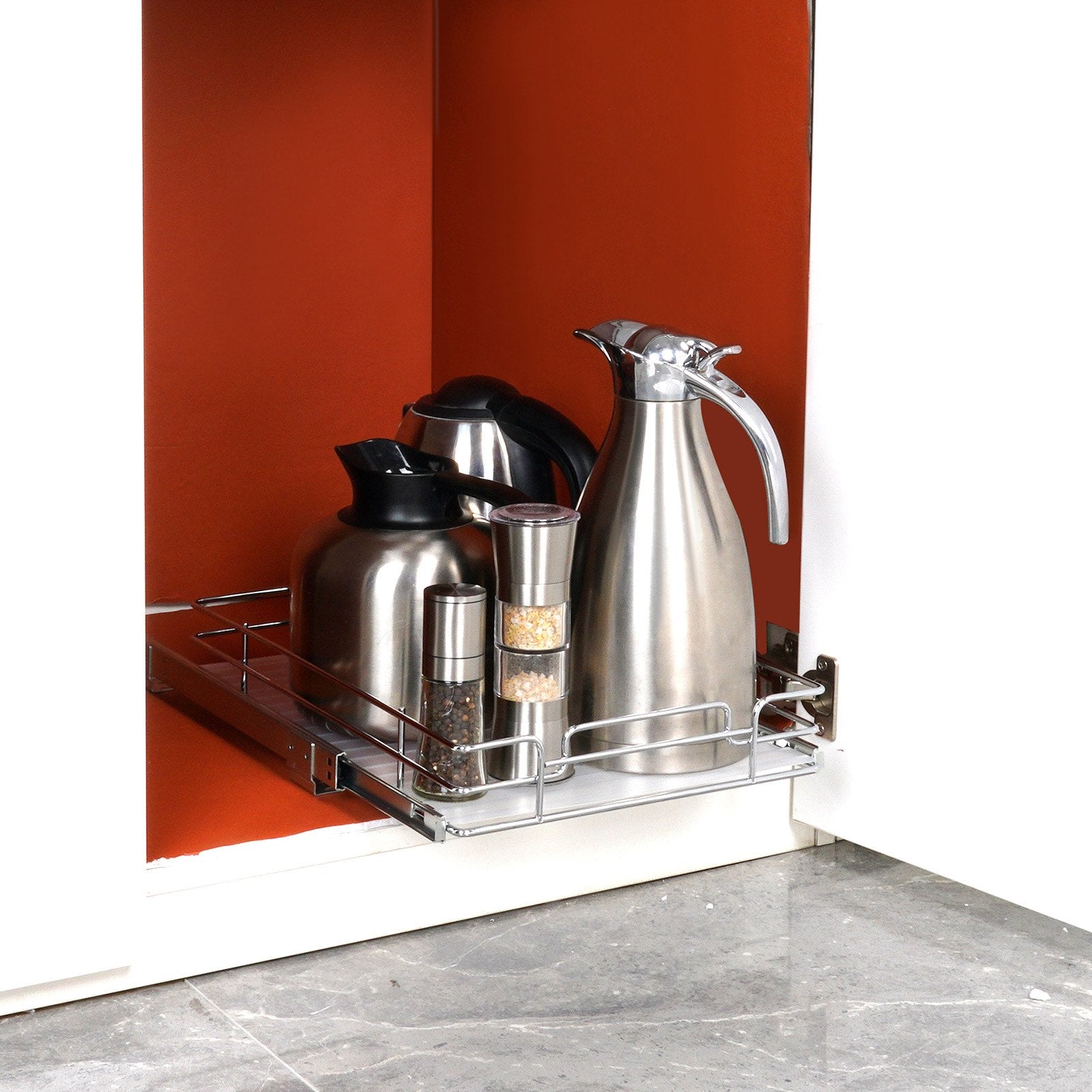 Heavy Duty Slide Out Pantry Shelves, 11"Wx21"D Steel Roll Out Drawers, Under Sink Sliding Storage Organizer, 13.5"Wx22"D Cabinet Install Size