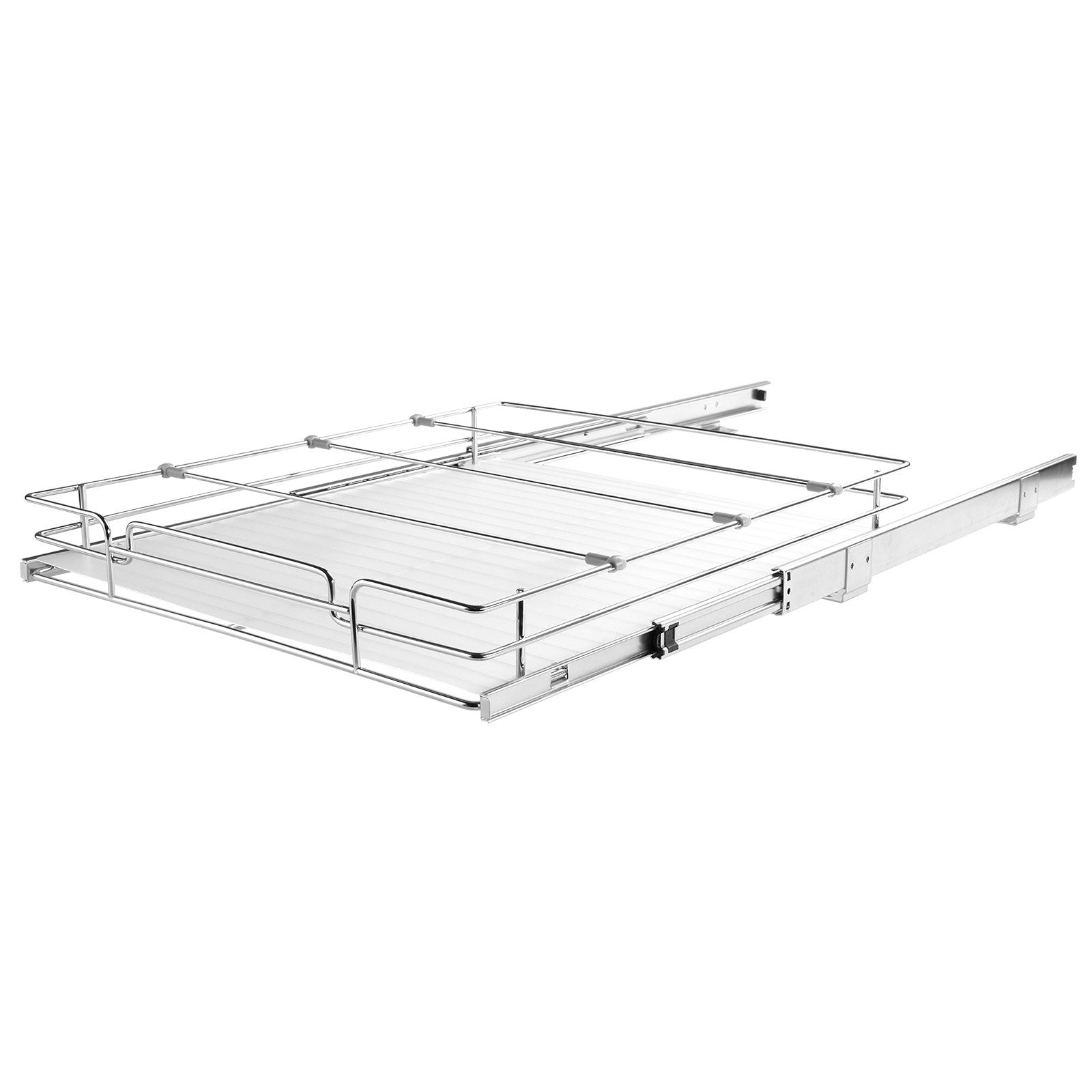 Heavy Duty 18.5"x21" Pull Out Cabinet Organizer for Under Sink, Chrome Steel Slide Out Pantry Shelves, Easy Install Roll Out Drawers