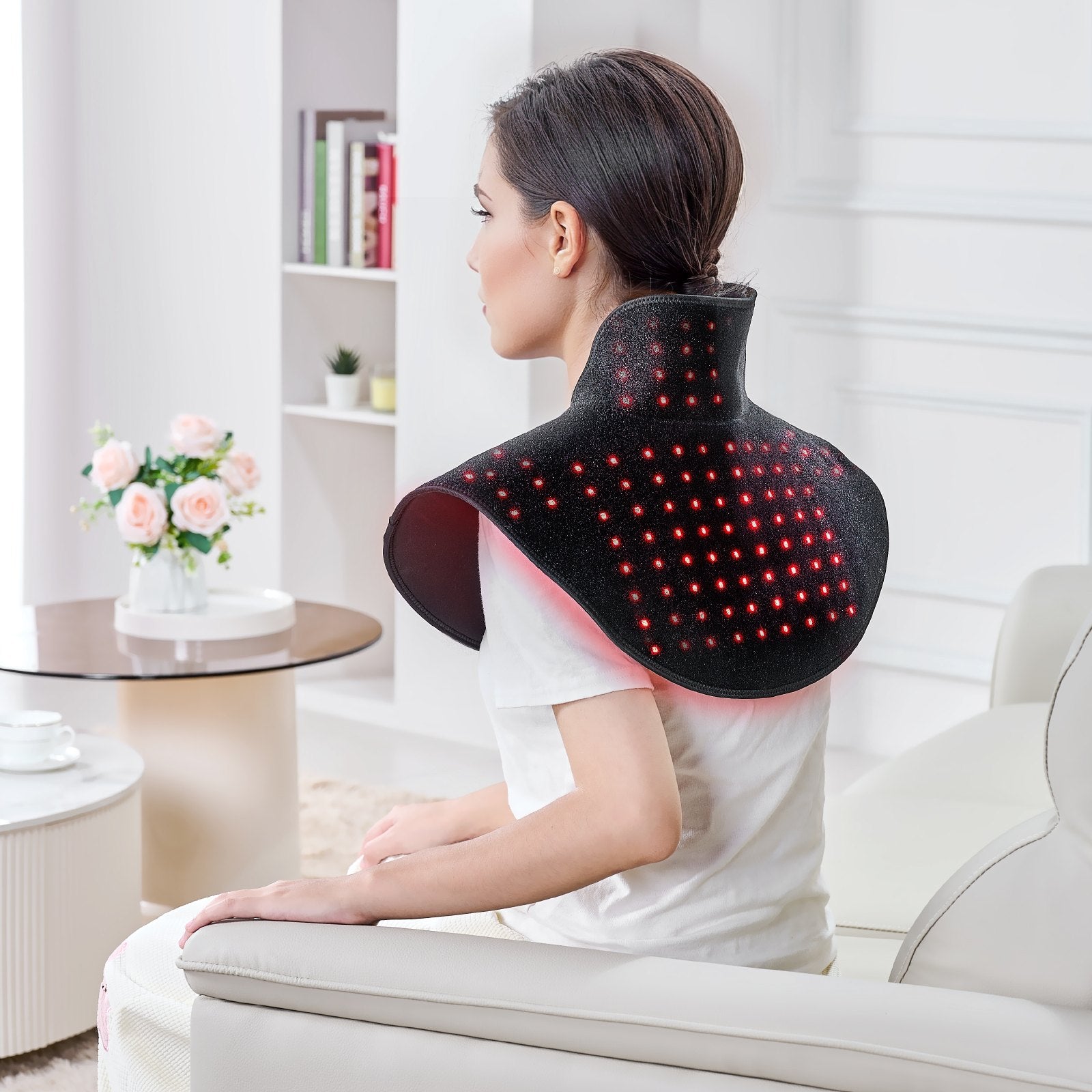 Wearable Red Light Therapy Wrap for Neck & Shoulder Pain Relief - 660nm & 850nm, Cordless Design with Timer, Pulse & Intensity Options, Muscle Relaxation, 10Hz Therapy Pad, Flexible and Easy Maintenance, 3000mAh Battery, Neoprene Fabric, 140 LEDs