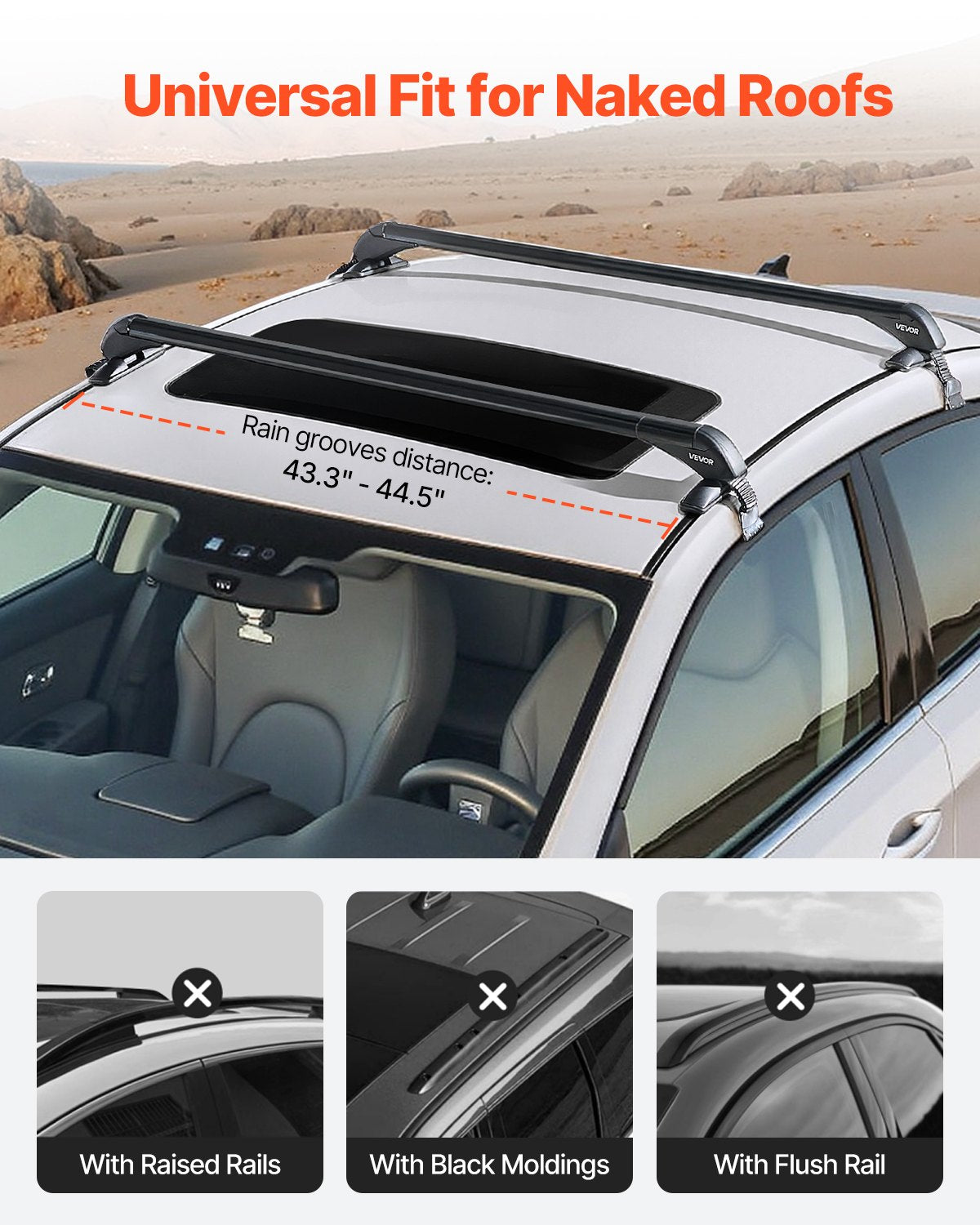 Universal Heavy Duty Aluminum Roof Rack Cross Bars for Naked Roofs - 165 LBS Capacity, Lockable, Fits Luggage, Canoe, and More