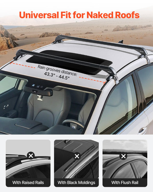 Universal Heavy Duty Aluminum Roof Rack Cross Bars for Naked Roofs - 165 LBS Capacity, Lockable, Fits Luggage, Canoe, and More