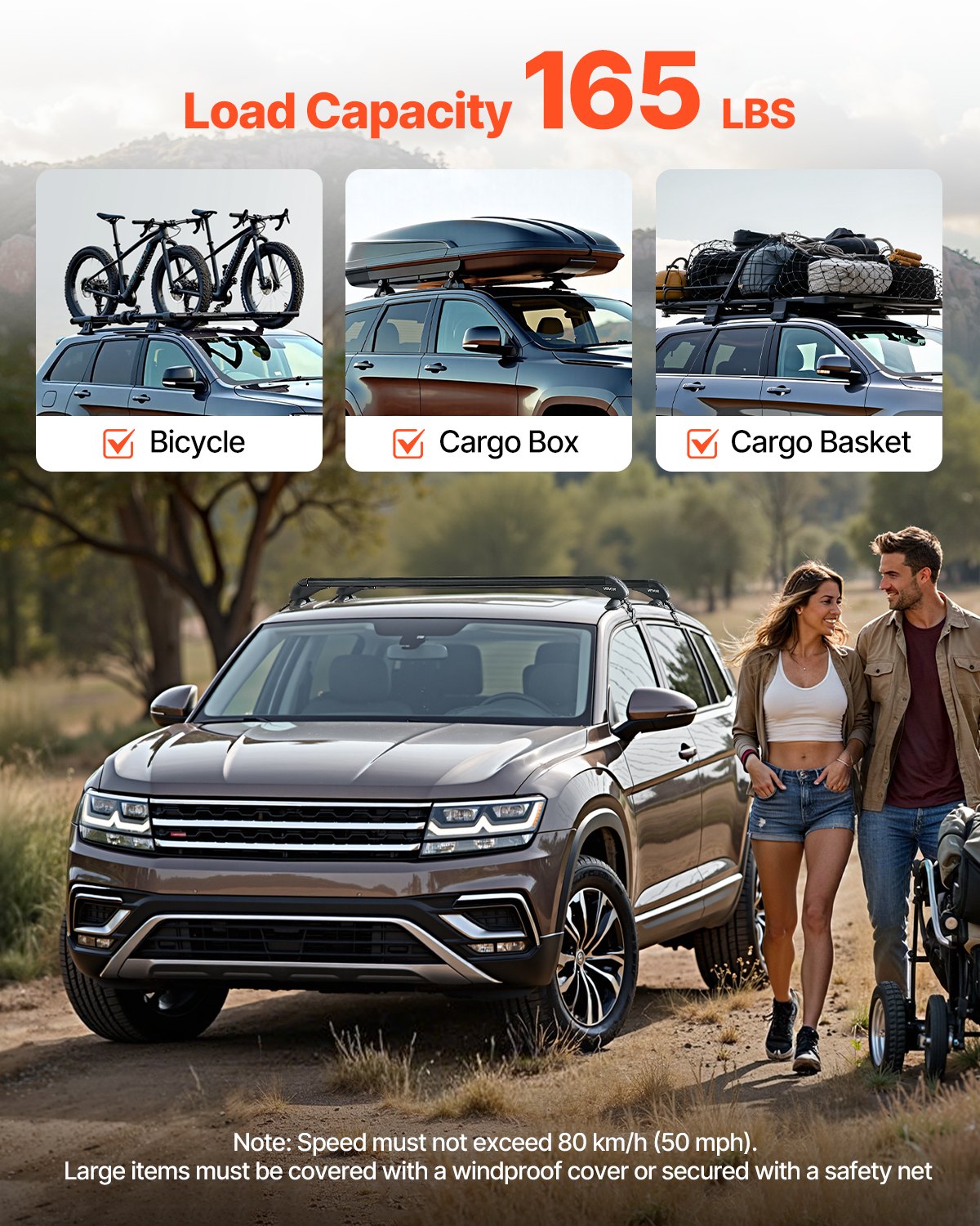 Universal Heavy Duty Aluminum Roof Rack Cross Bars for Naked Roofs - 165 LBS Capacity, Lockable, Fits Luggage, Canoe, and More