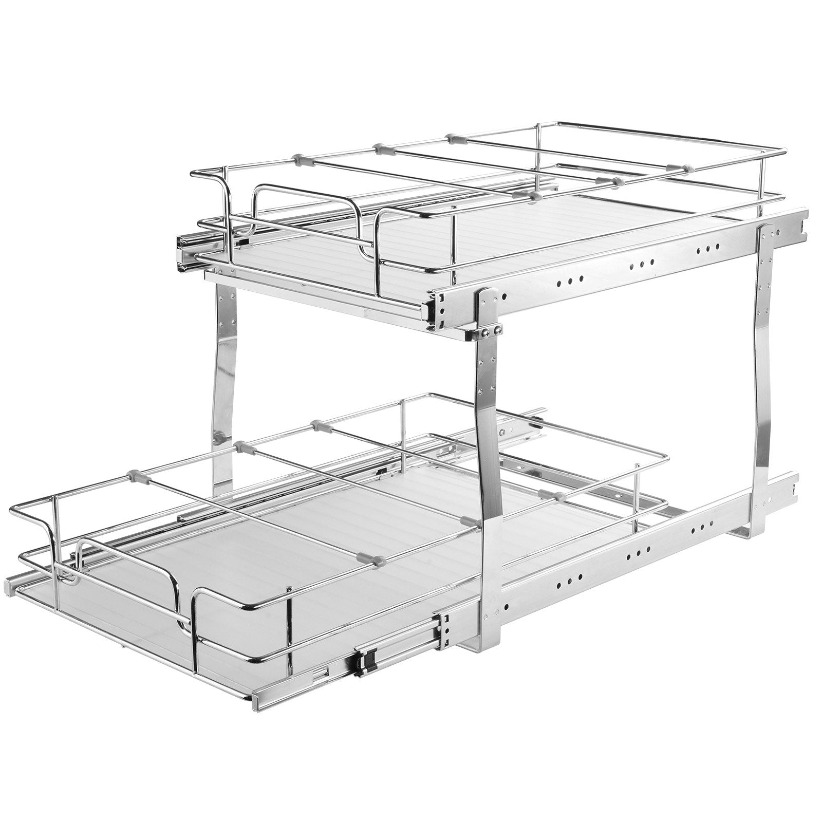 2 Tier Slide Out Cabinet Organizer, Heavy Duty Pull Out Pantry Shelves, Steel Roll Out Drawers, Easy Install Sliding Storage Solution for Kitchen Cabinets