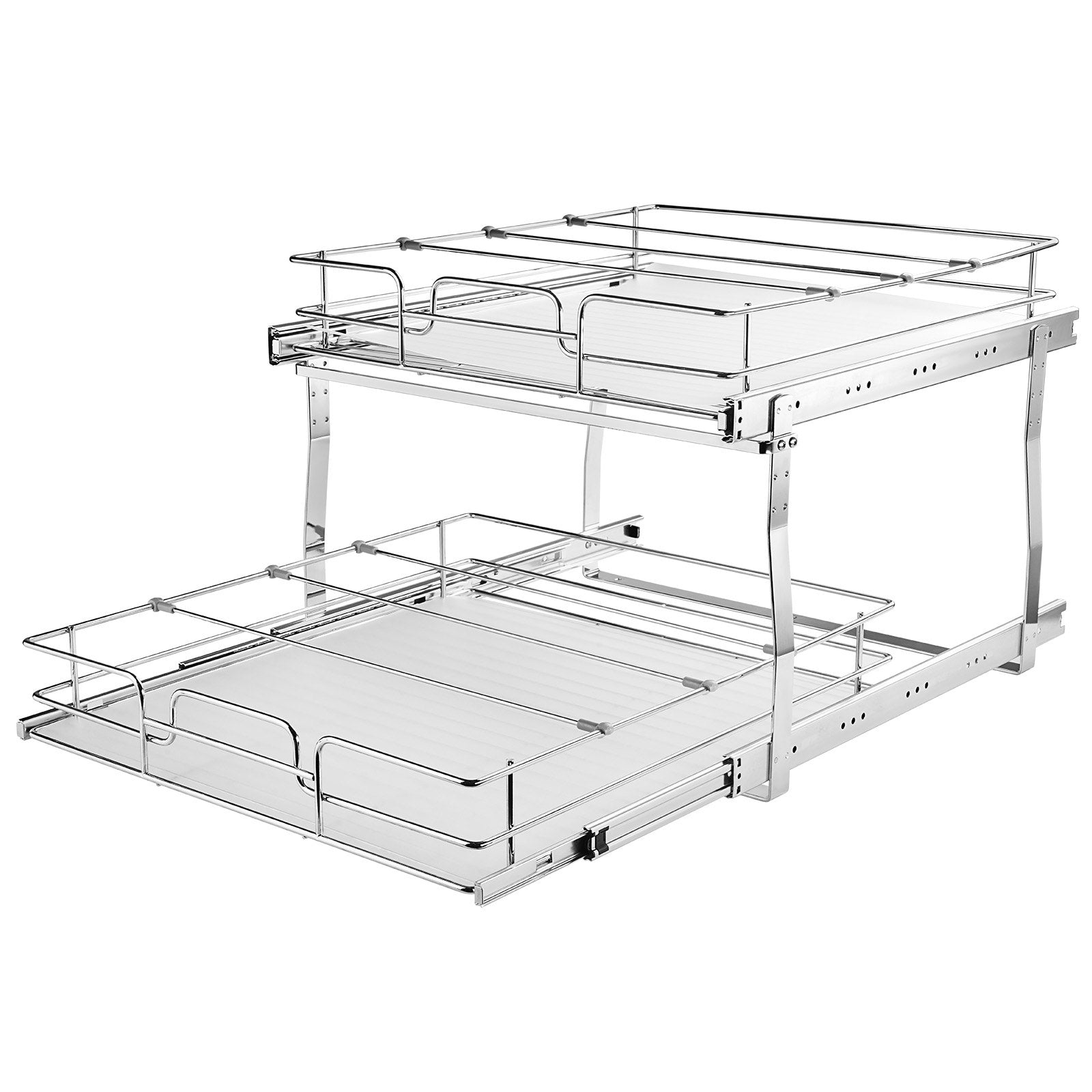 2 Tier Steel Pull Out Cabinet Organizer, Heavy Duty Slide Out Pantry Shelves, Chrome-Plated Roll Out Drawers for Kitchen Storage, 18.5"Wx22"Dx18"H Easy Install, Anti-Slip Design, 66 lbs Capacity