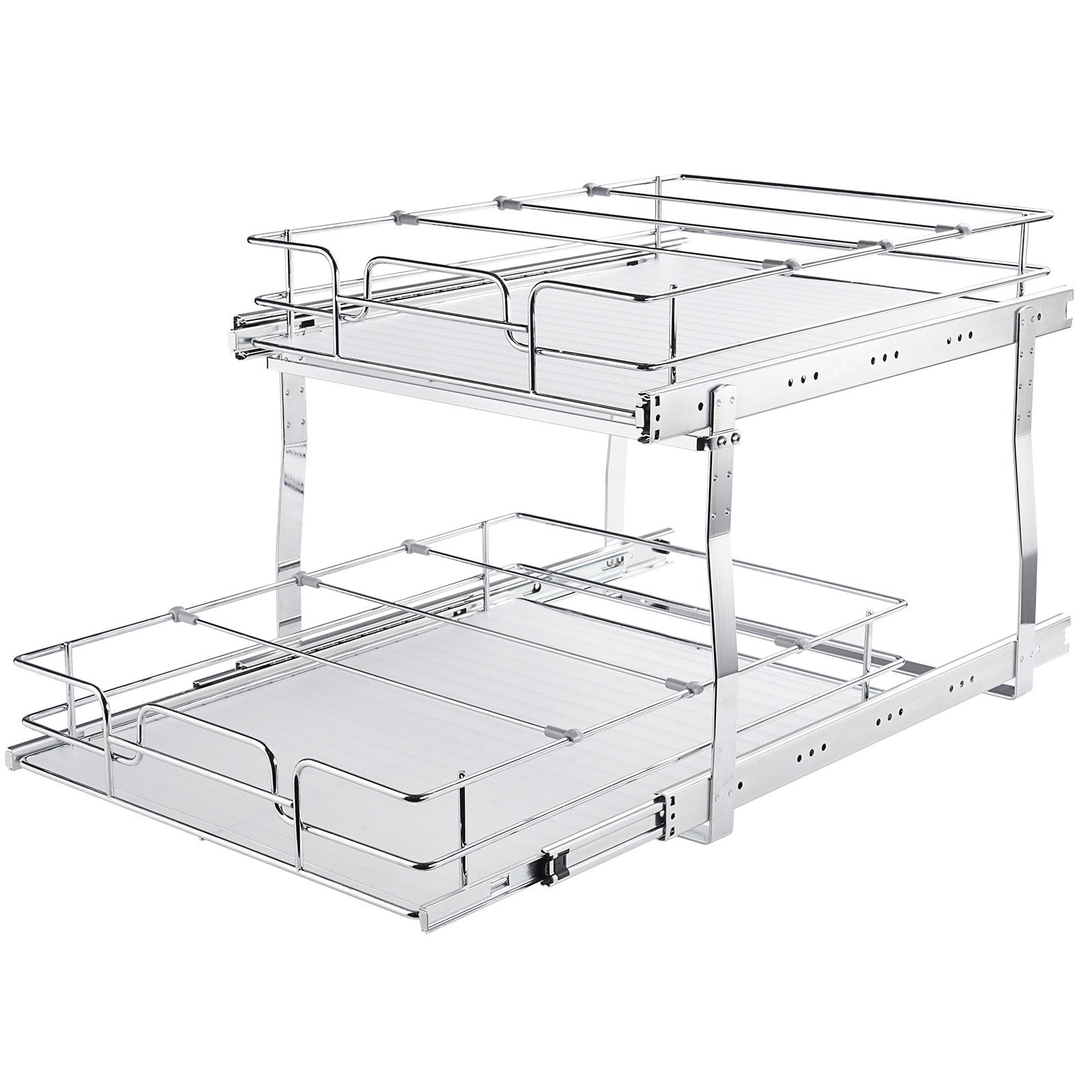 2-Tier Chrome-Plated Steel Pull-Out Cabinet Organizer, Heavy Duty Slide-Out Pantry Shelves for Kitchen Storage, 20"x21"x15" with Easy Sliding Roll Out Drawers Installation