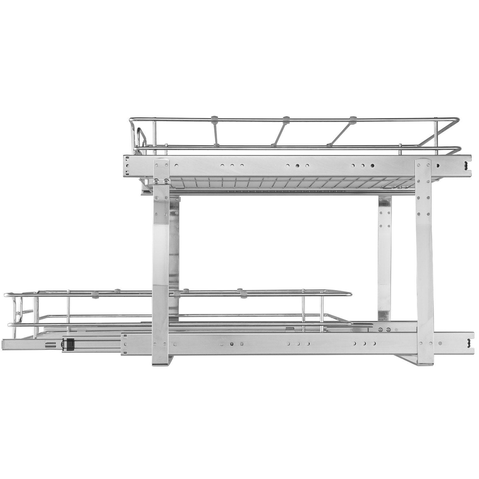 2-Tier Chrome-Plated Steel Pull-Out Cabinet Organizer, Heavy Duty Slide-Out Pantry Shelves for Kitchen Storage, 20"x21"x15" with Easy Sliding Roll Out Drawers Installation