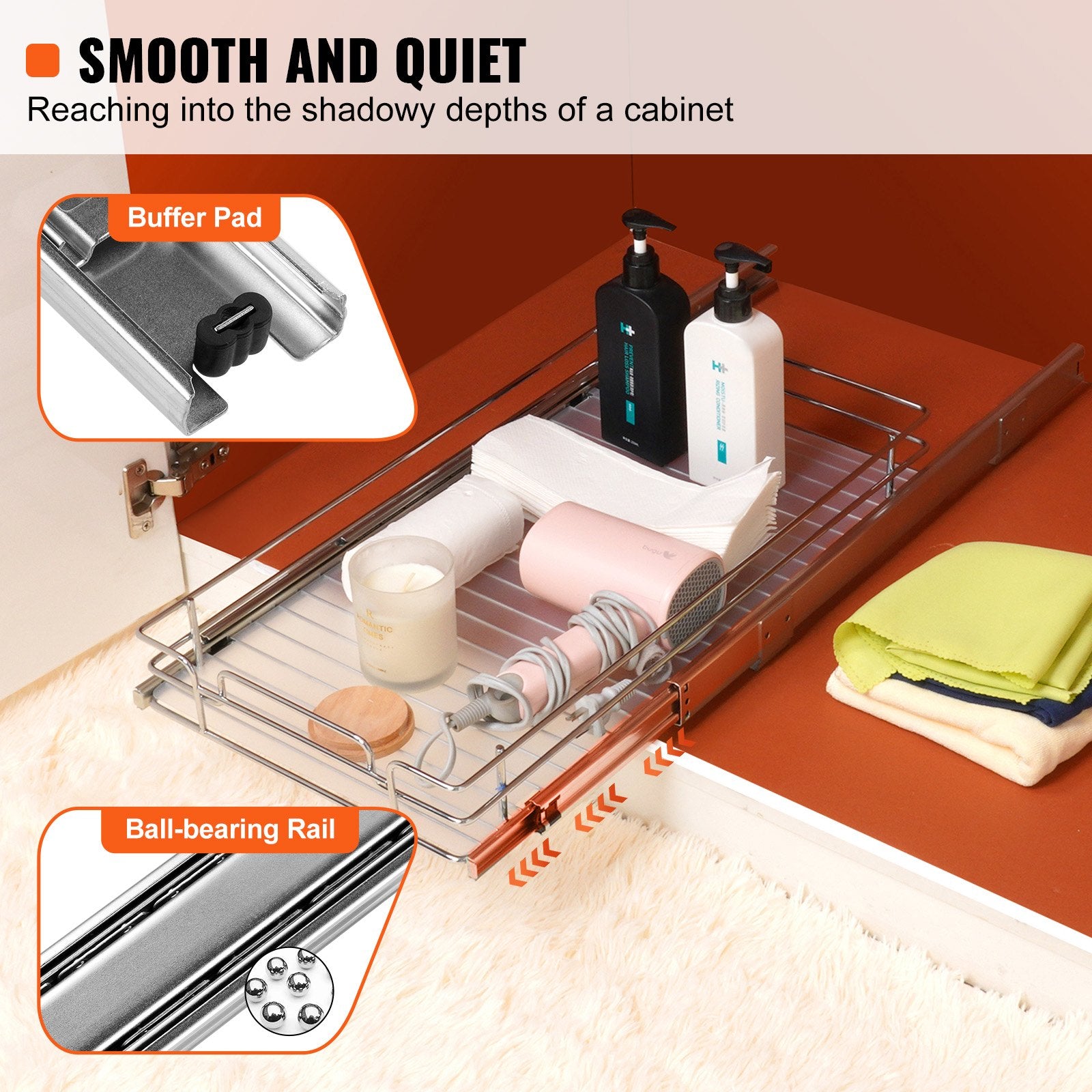 12.5" Wide Pull Out Cabinet Organizer with Heavy Duty Slide Out Pantry Shelves, Steel Roll Out Drawers for Under Sink Storage, Easy Install & Anti-Slip Design