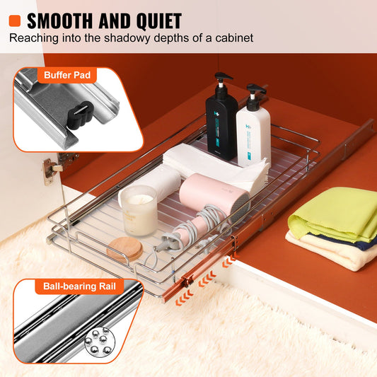 12.5" Wide Pull Out Cabinet Organizer with Heavy Duty Slide Out Pantry Shelves, Steel Roll Out Drawers for Under Sink Storage, Easy Install & Anti-Slip Design