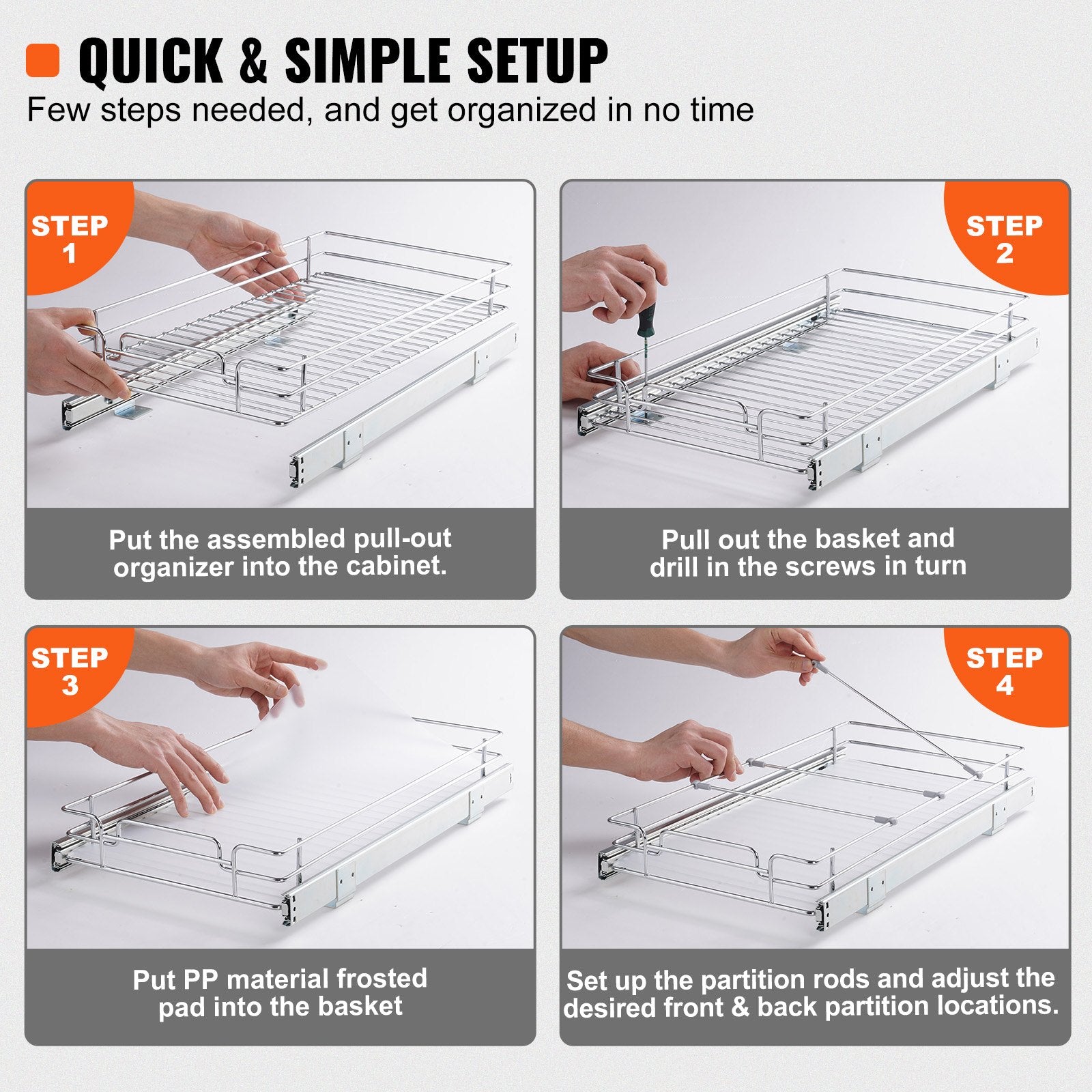 12.5" Wide Pull Out Cabinet Organizer with Heavy Duty Slide Out Pantry Shelves, Steel Roll Out Drawers for Under Sink Storage, Easy Install & Anti-Slip Design