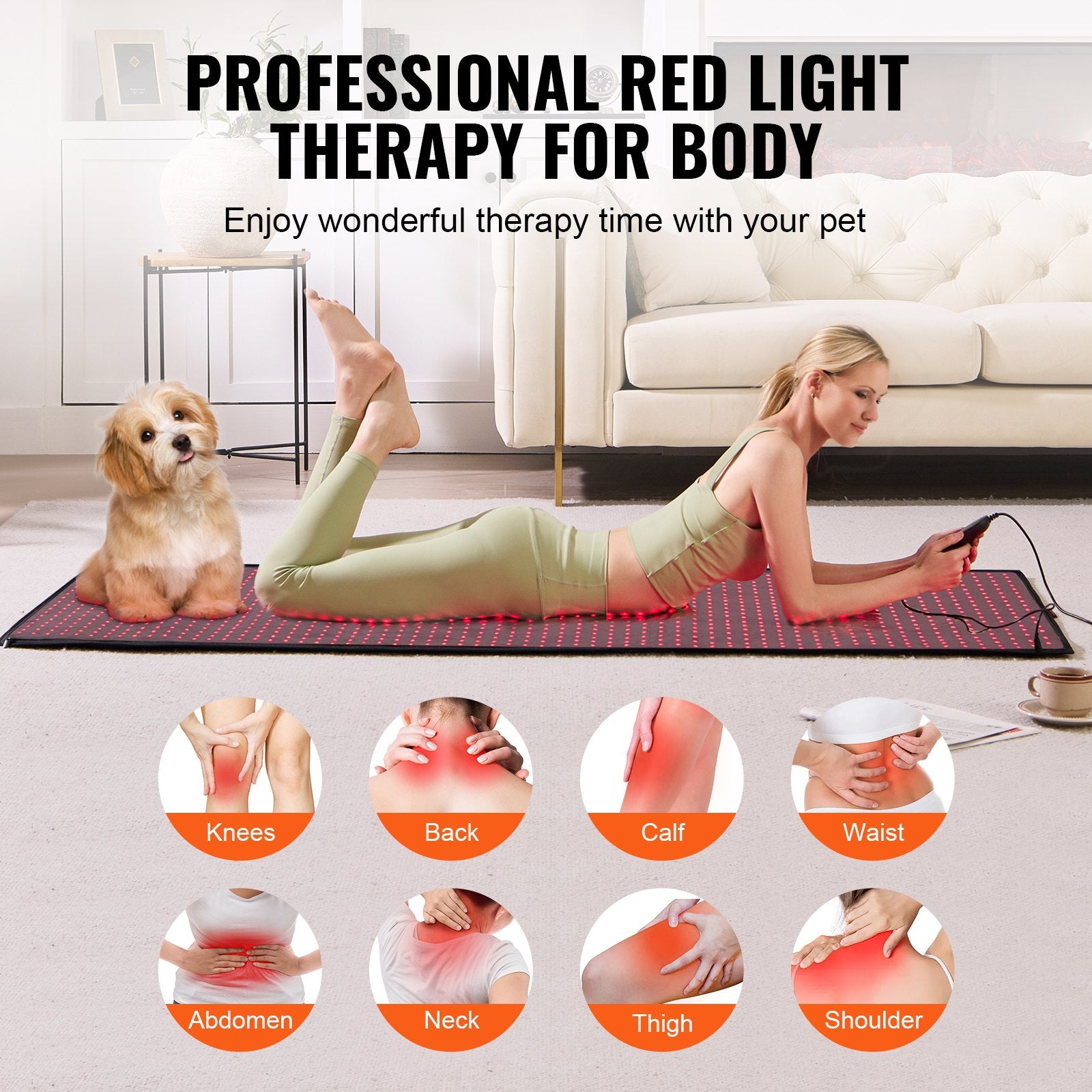Full Body Red Light Therapy Mat with 1280 3-Chip LEDs, 660nm Red & 850nm Infrared for Pain Relief, Skin Health, Timer & Pulse Settings