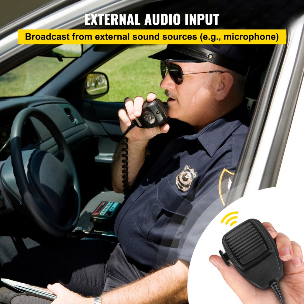 200W Emergency Car Alarm System with 9-Tone Sirens and Handheld Microphone for Fire Trucks and Vehicles