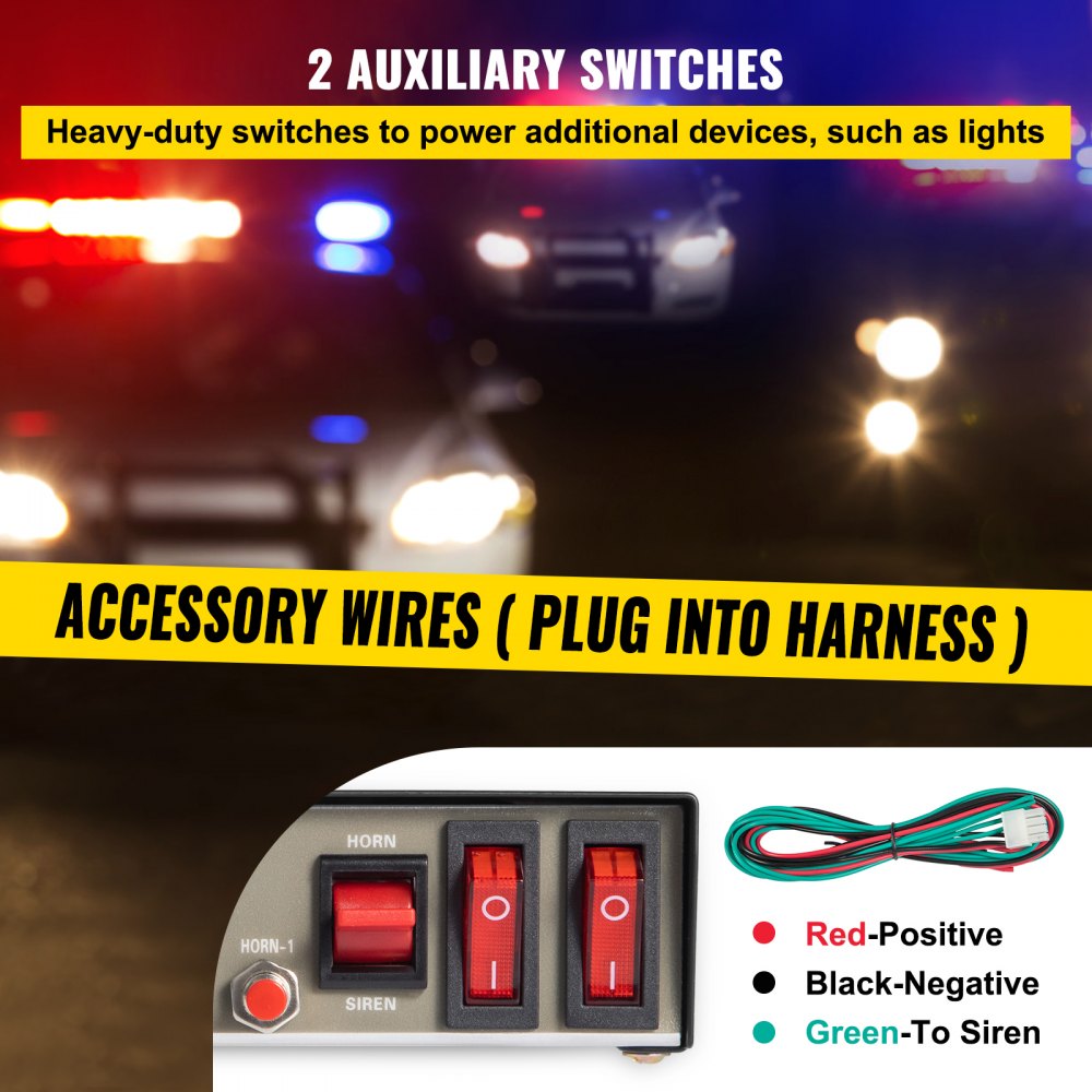 200W Emergency Car Alarm System with 9-Tone Sirens and Handheld Microphone for Fire Trucks and Vehicles