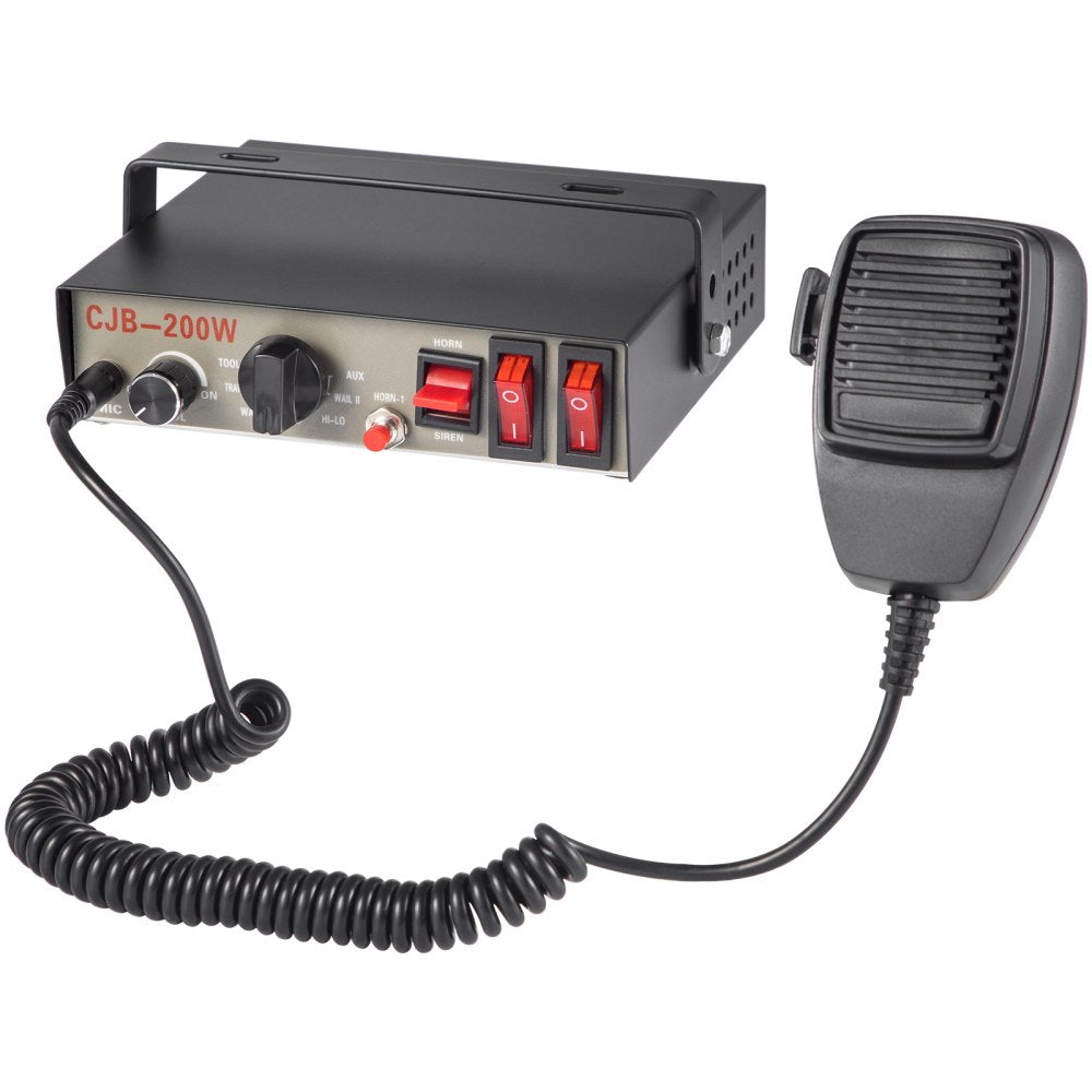 200W Emergency Car Alarm System with 9-Tone Sirens and Handheld Microphone for Fire Trucks and Vehicles