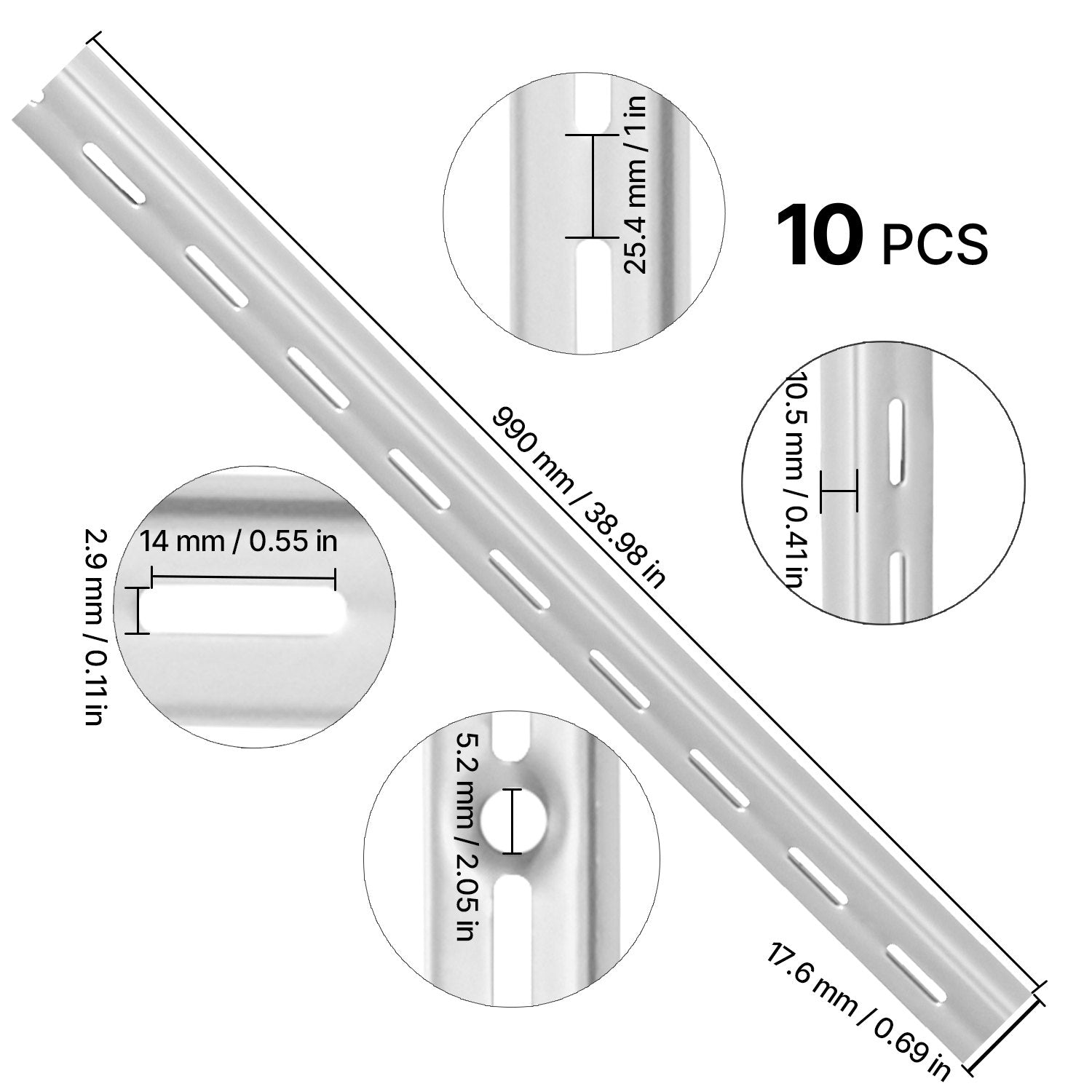 Heavy Duty 39-Inch Single Slot Shelf Pilaster 10 Pack | Wall Shelving System with 40 Screws for Cabinet & Closet Storage, Silver Finish