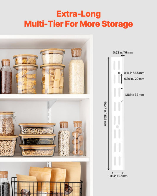 60-Inch 5-Pack Heavy Duty Silver Shelf Pilasters: Dual Track Upright Wall System with Twin Slot Rails & 25 Screws for Organized Closet Storage