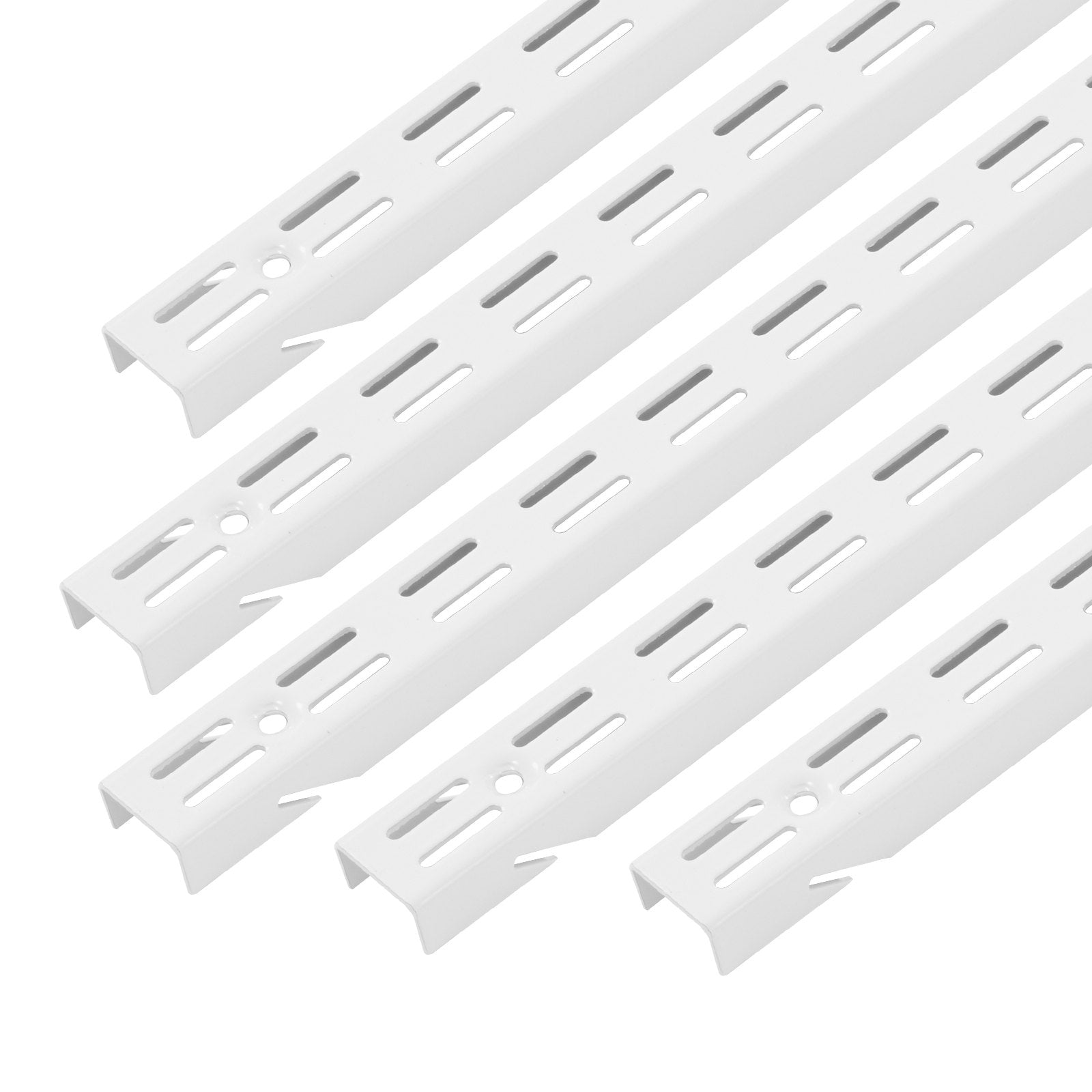60-Inch 5-Pack Heavy Duty Silver Shelf Pilasters: Dual Track Upright Wall System with Twin Slot Rails & 25 Screws for Organized Closet Storage