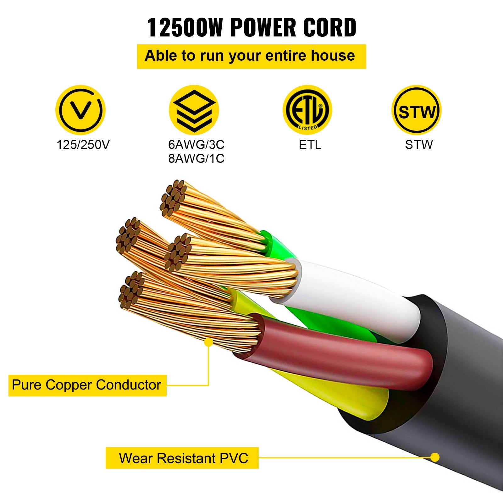 25 FT Heavy Duty RV Extension Cord - 50Amp NEMA N14-50P to N14-50R, Ideal for EV Charging, RV Campers, 125/250V, STW 6/3+8/1, All-Weather Flexibility