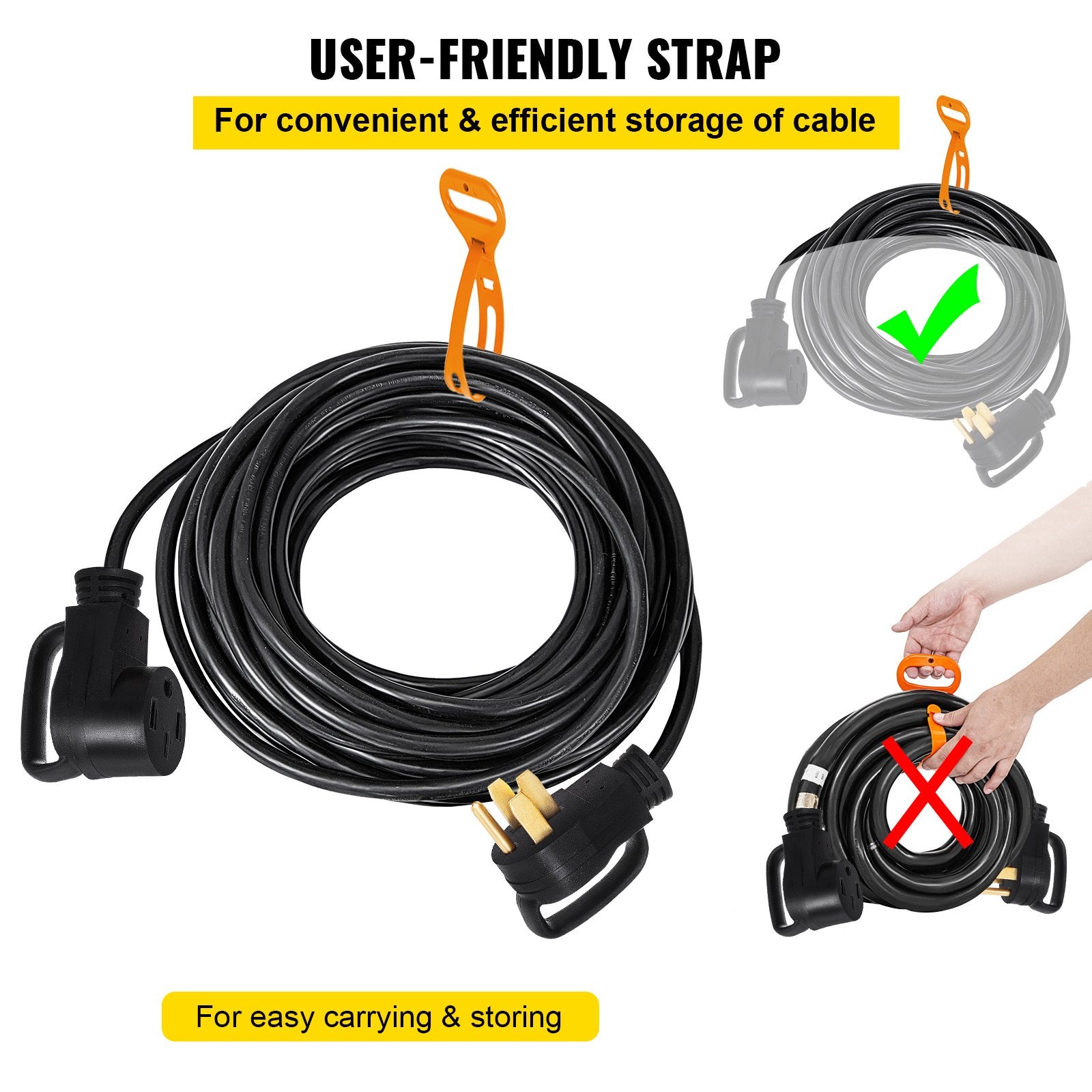 25 FT Heavy Duty RV Extension Cord - 50Amp NEMA N14-50P to N14-50R, Ideal for EV Charging, RV Campers, 125/250V, STW 6/3+8/1, All-Weather Flexibility