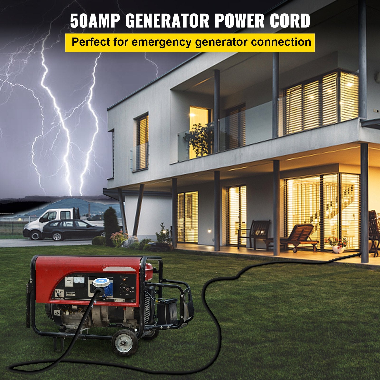 30 FT 50Amp RV Extension Cord, Heavy Duty NEMA N14-50P to N14-50R, 125/250V for EV Charging, Campers, and Trailers, 12500W Power