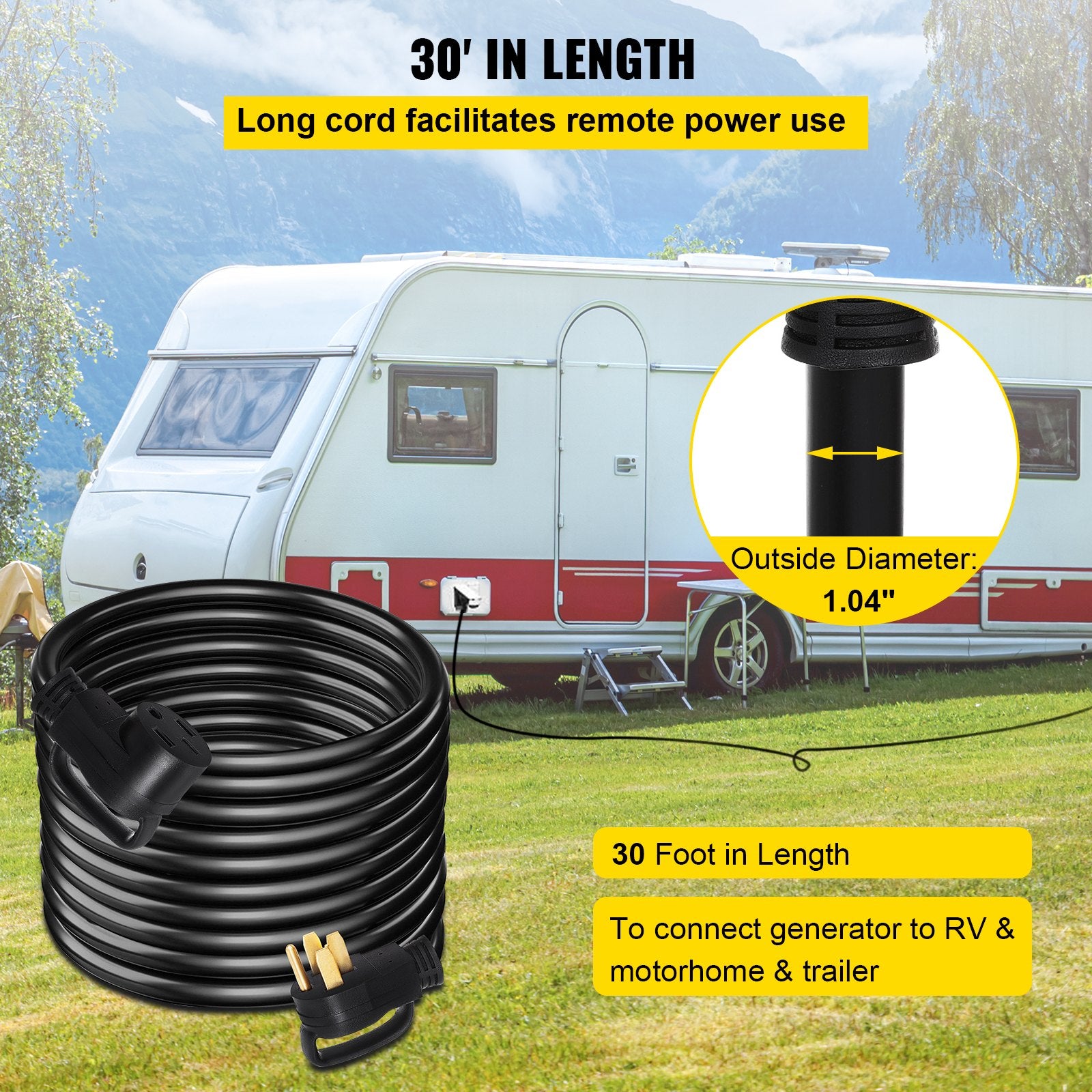 30 FT 50Amp RV Extension Cord, Heavy Duty NEMA N14-50P to N14-50R, 125/250V for EV Charging, Campers, and Trailers, 12500W Power