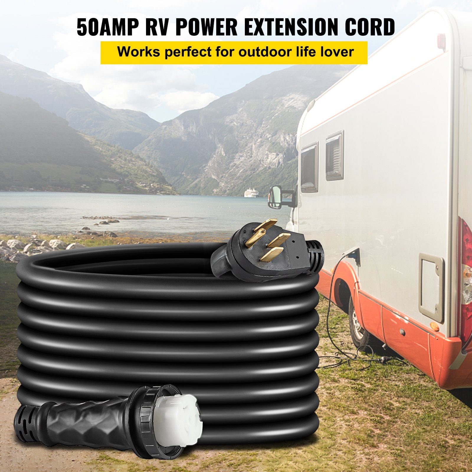 50FT Heavy-Duty 50 Amp RV Extension Cord with Twist Lock, Molded Connector & Patented Handle - CSA Approved, 6AWG/3C+8AWG/1C, NEMA SS2-50R