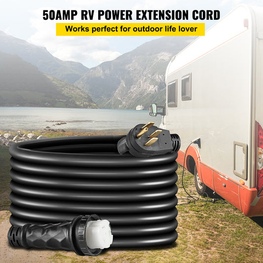 50FT Heavy-Duty 50 Amp RV Extension Cord with Twist Lock, Molded Connector & Patented Handle - CSA Approved, 6AWG/3C+8AWG/1C, NEMA SS2-50R