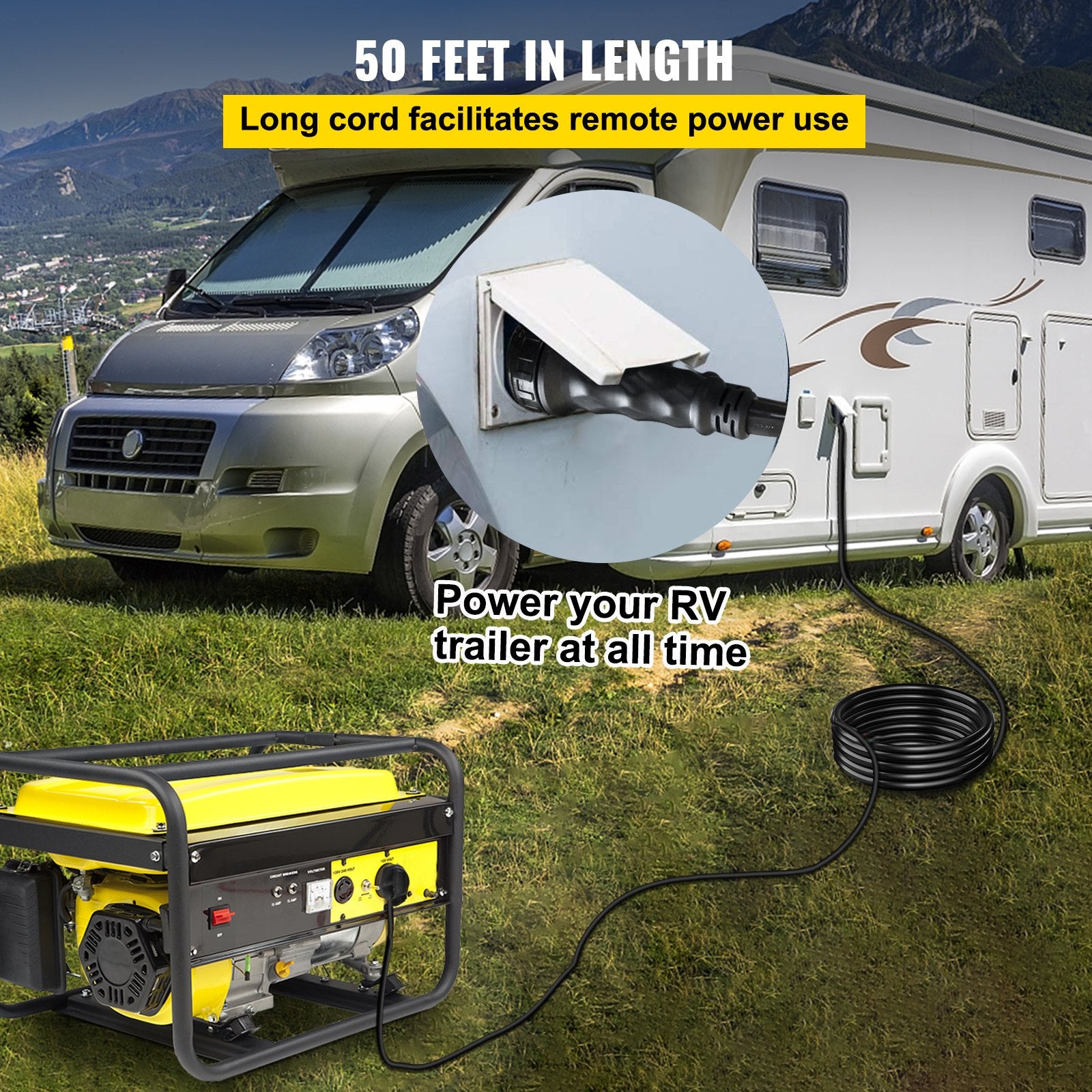50FT Heavy-Duty 50 Amp RV Extension Cord with Twist Lock, Molded Connector & Patented Handle - CSA Approved, 6AWG/3C+8AWG/1C, NEMA SS2-50R
