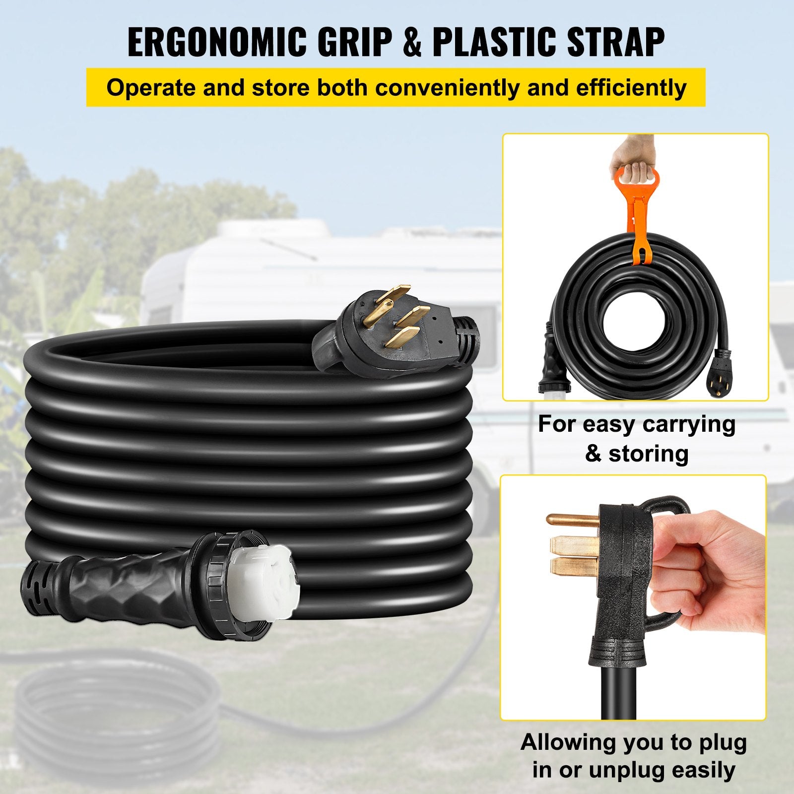 50FT Heavy-Duty 50 Amp RV Extension Cord with Twist Lock, Molded Connector & Patented Handle - CSA Approved, 6AWG/3C+8AWG/1C, NEMA SS2-50R